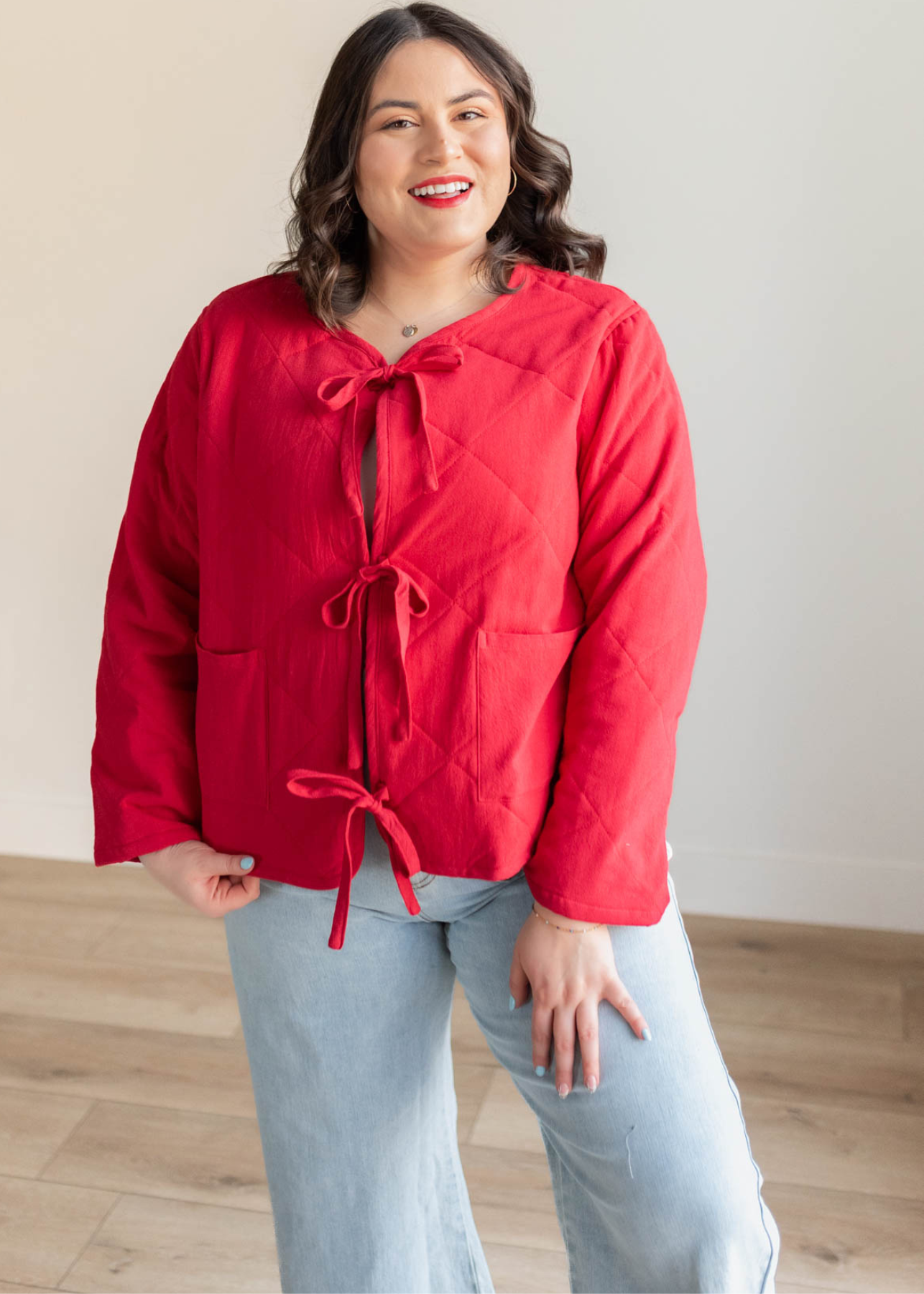 Lina Red Quilted Tie Jacket
