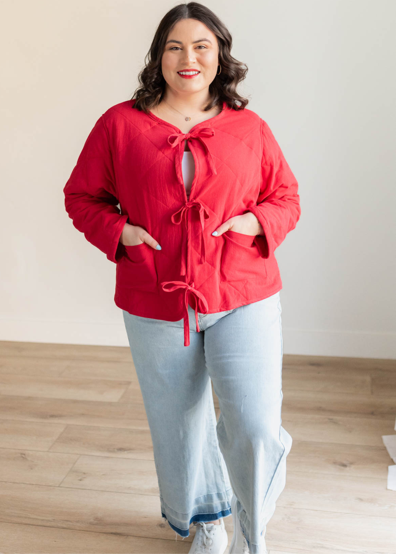 Lina Red Quilted Tie Jacket