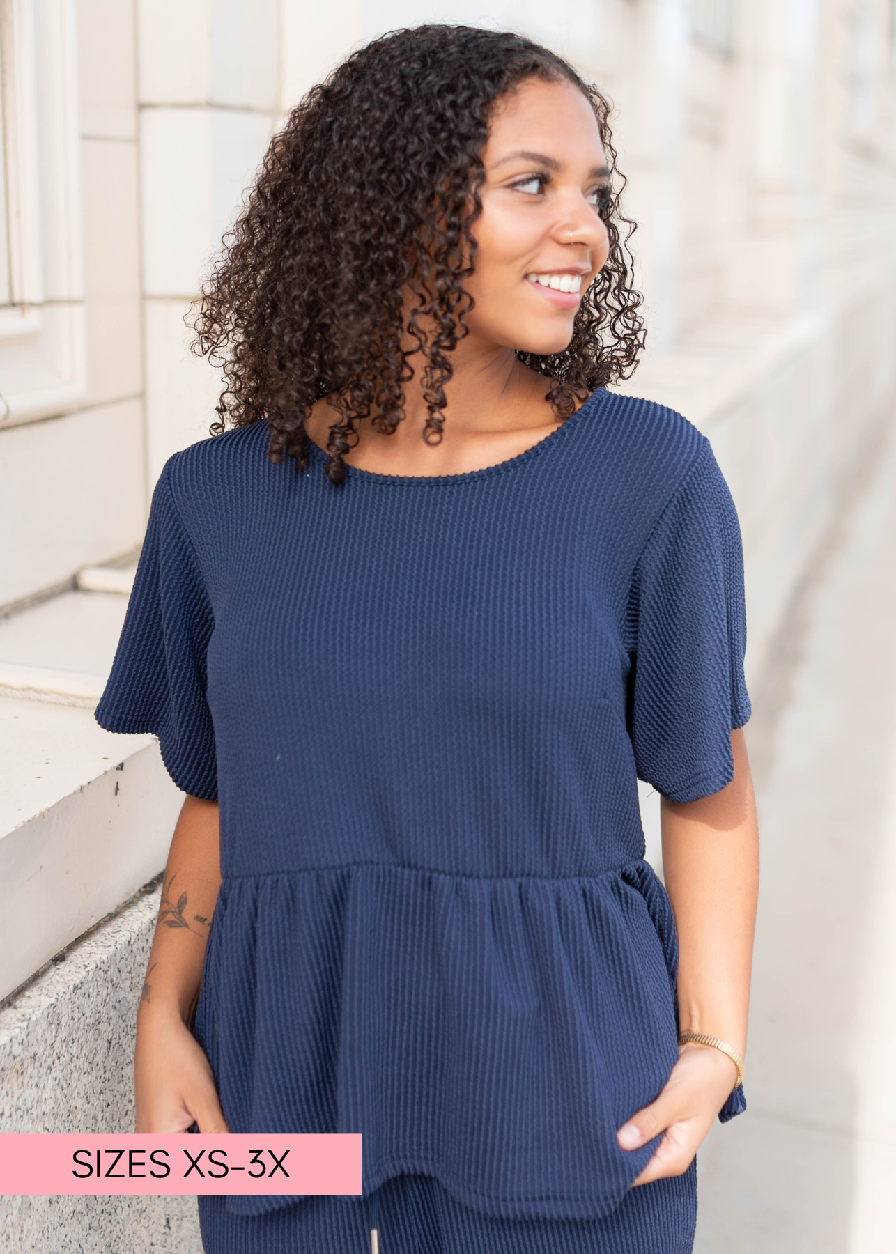 Adelina Navy Blue Textured Top