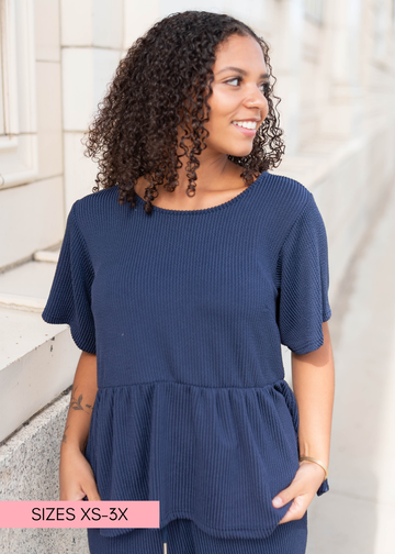 Adelina Navy Blue Textured Top