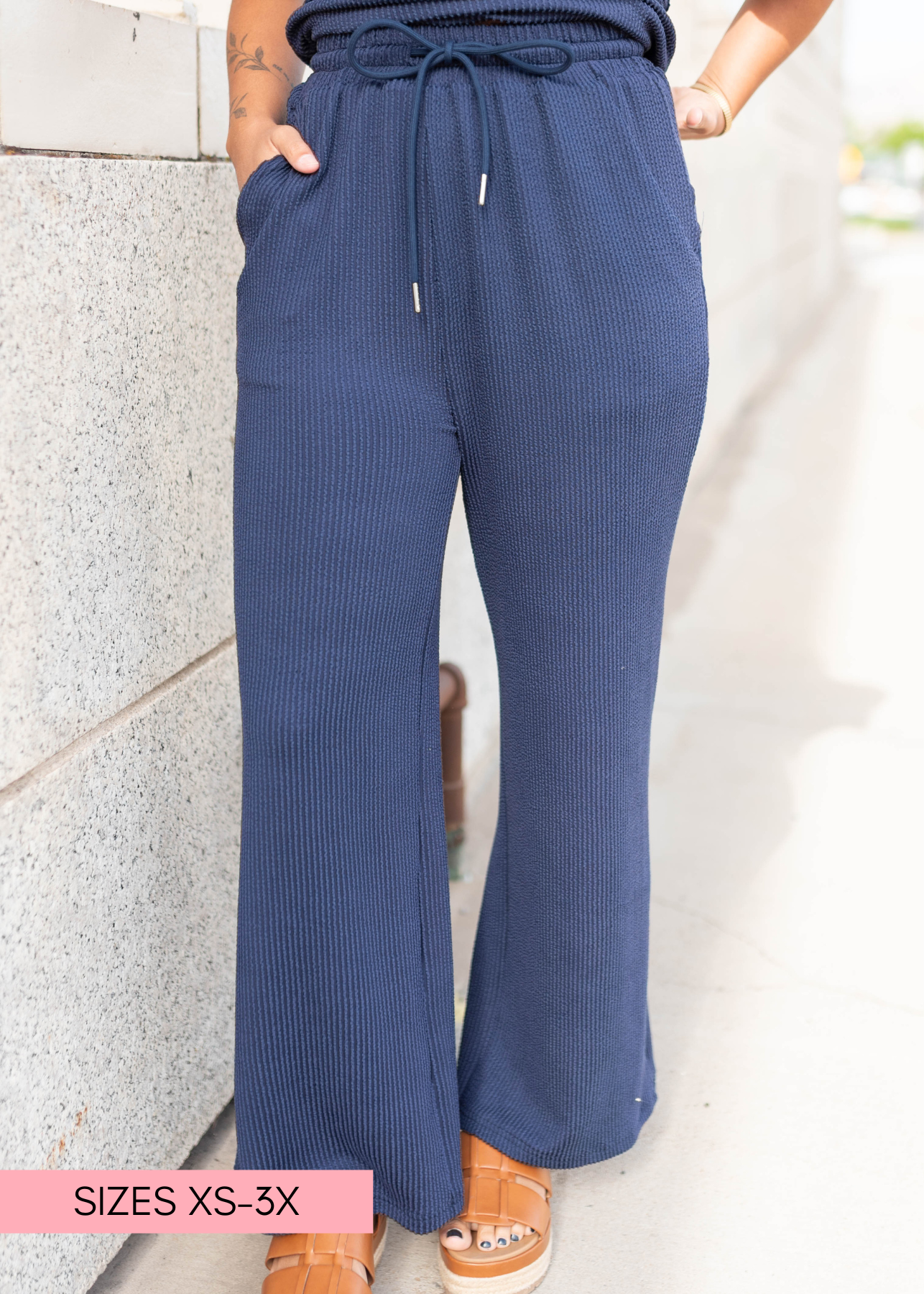 Adelina Navy Blue Textured Pants