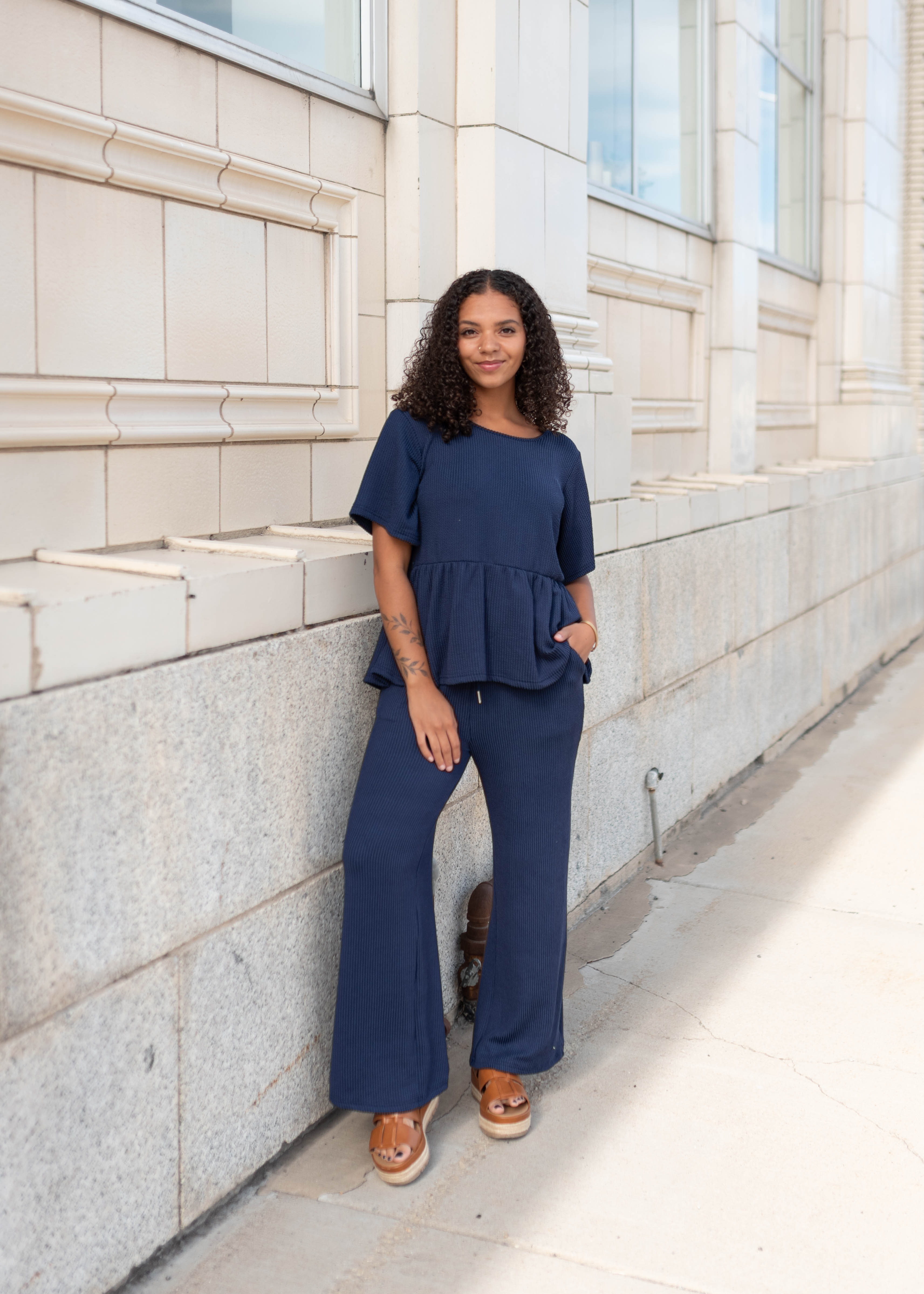 Adelina Navy Blue Textured Top