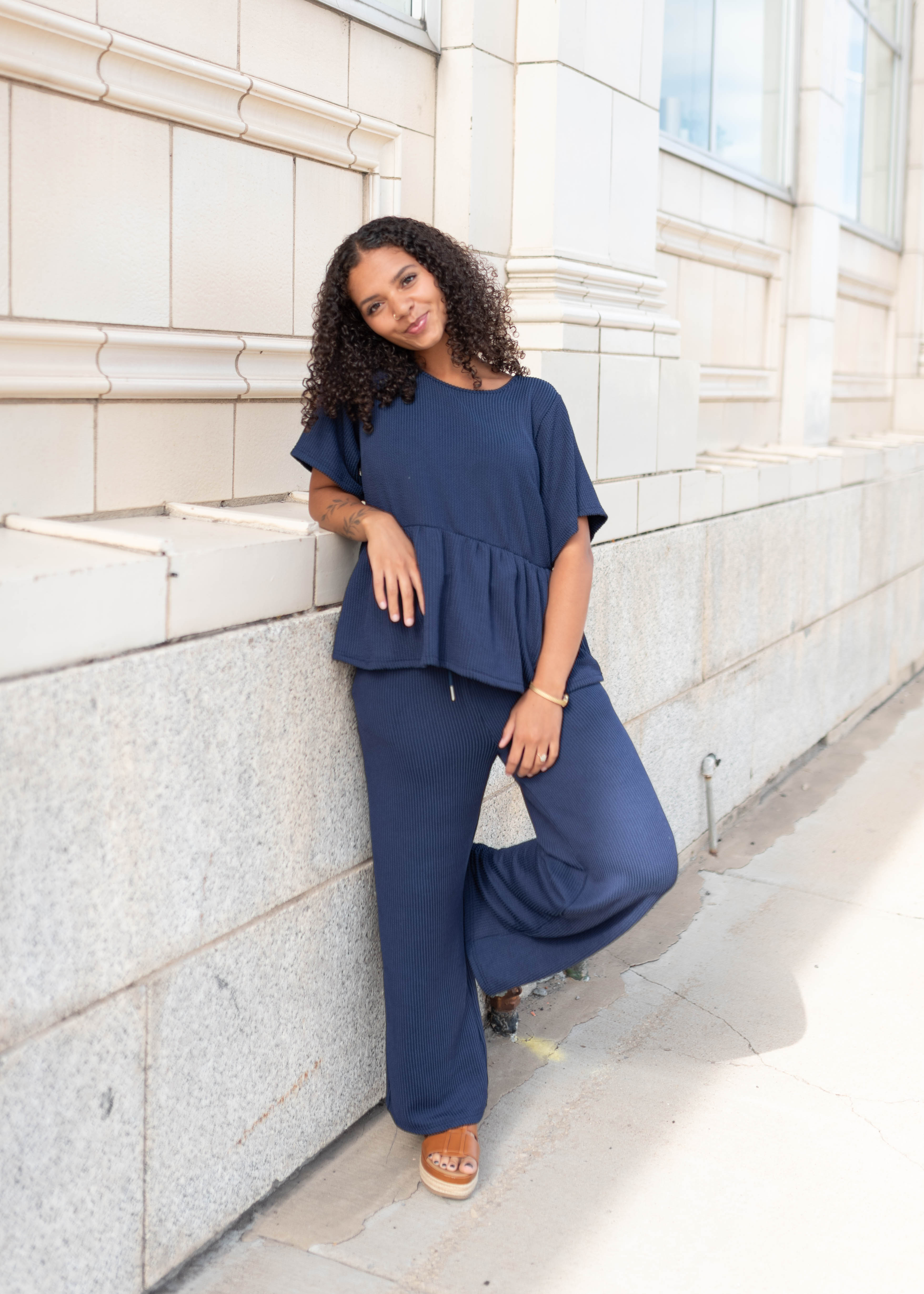 Adelina Navy Blue Textured Top
