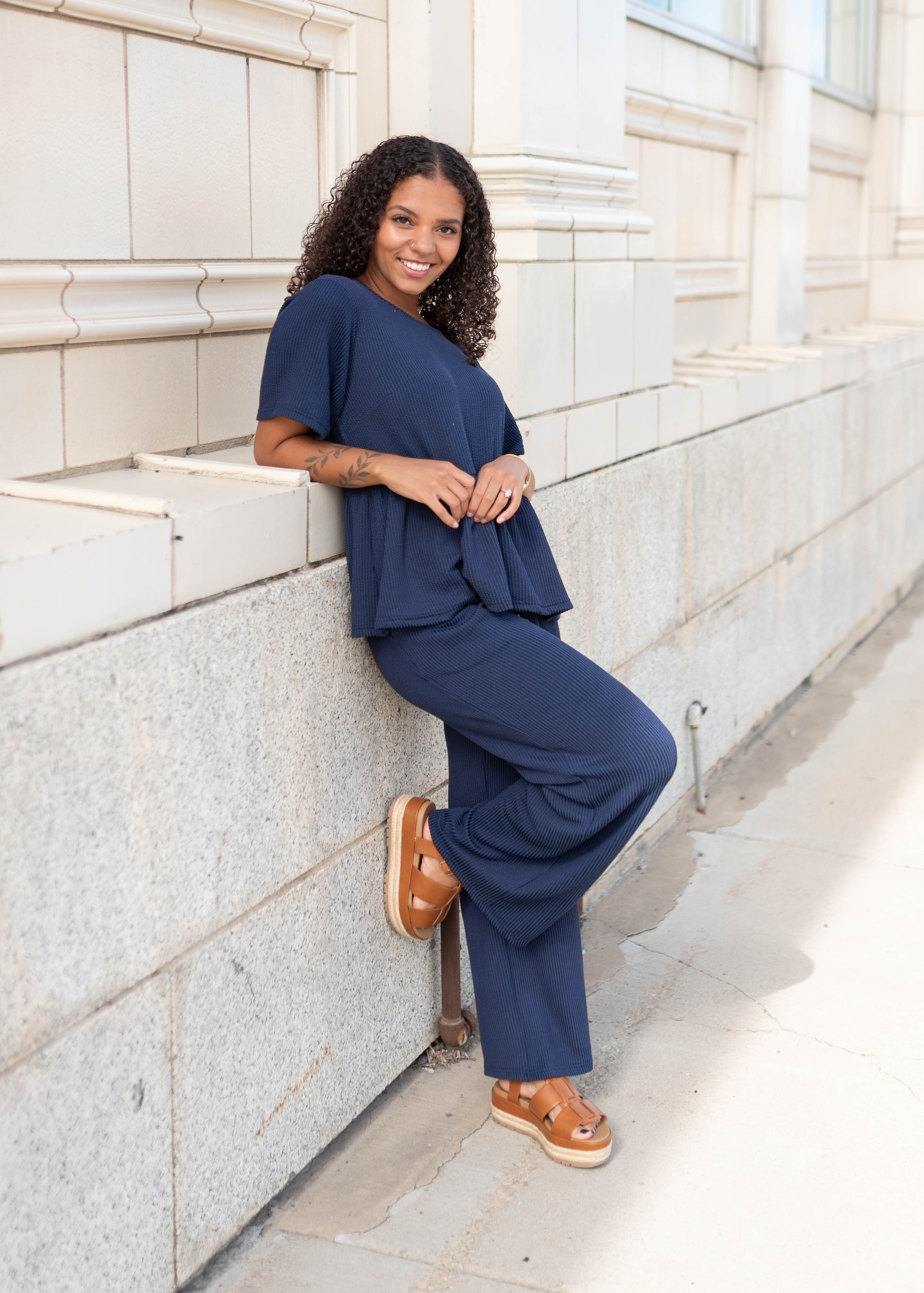 Adelina Navy Blue Textured Pants