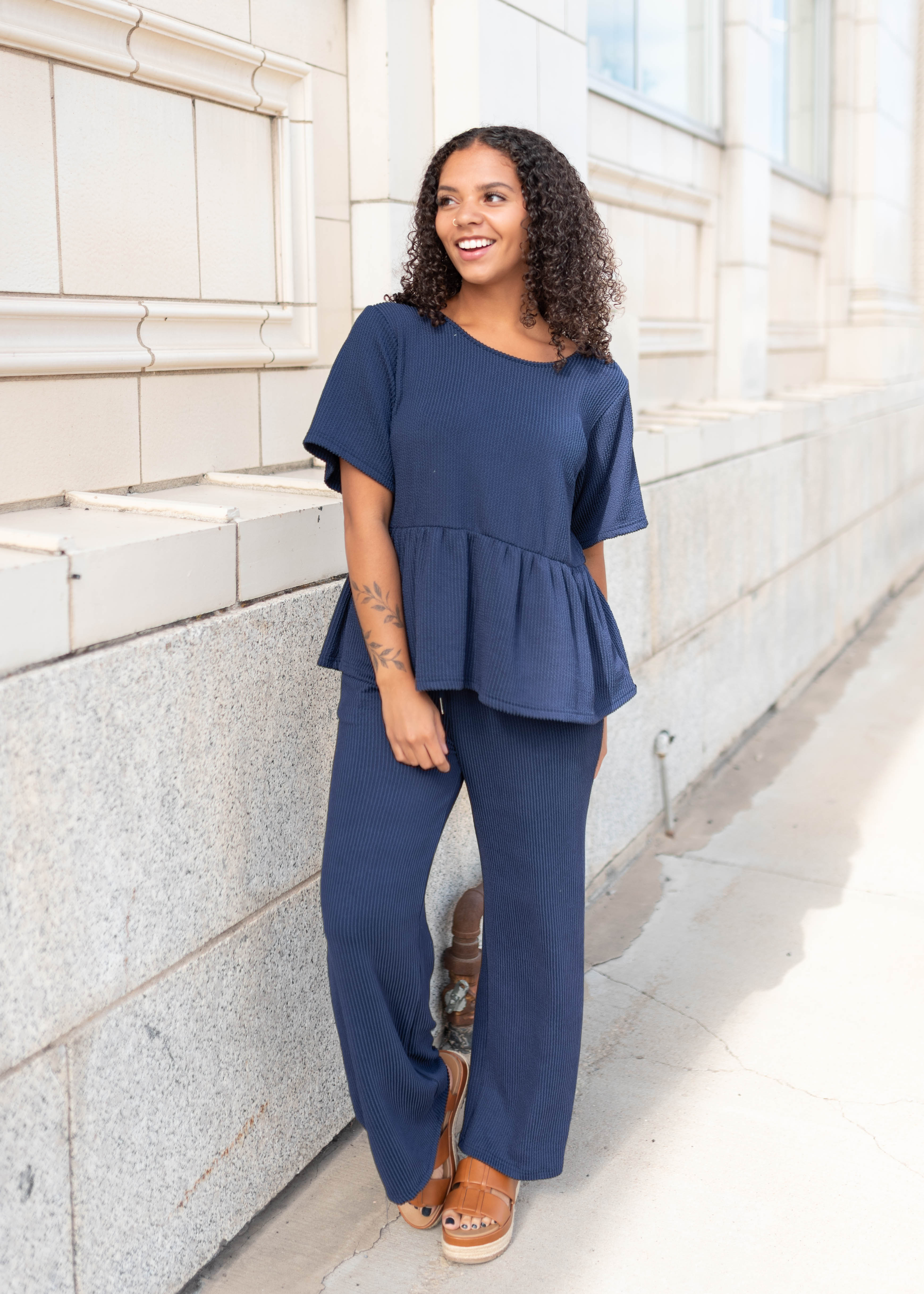 Adelina Navy Blue Textured Top