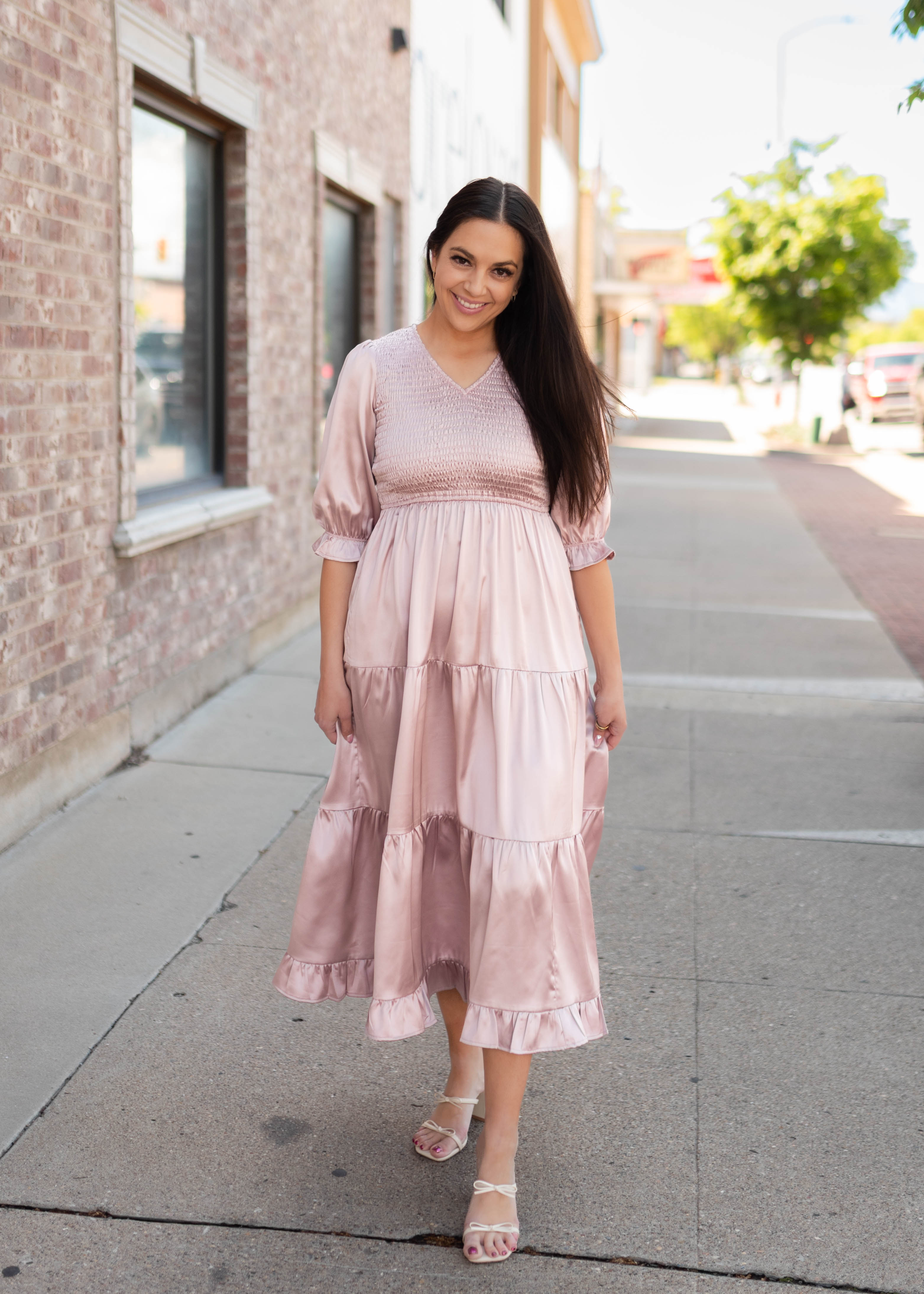 Adeline Vintage Blush Satin Dress