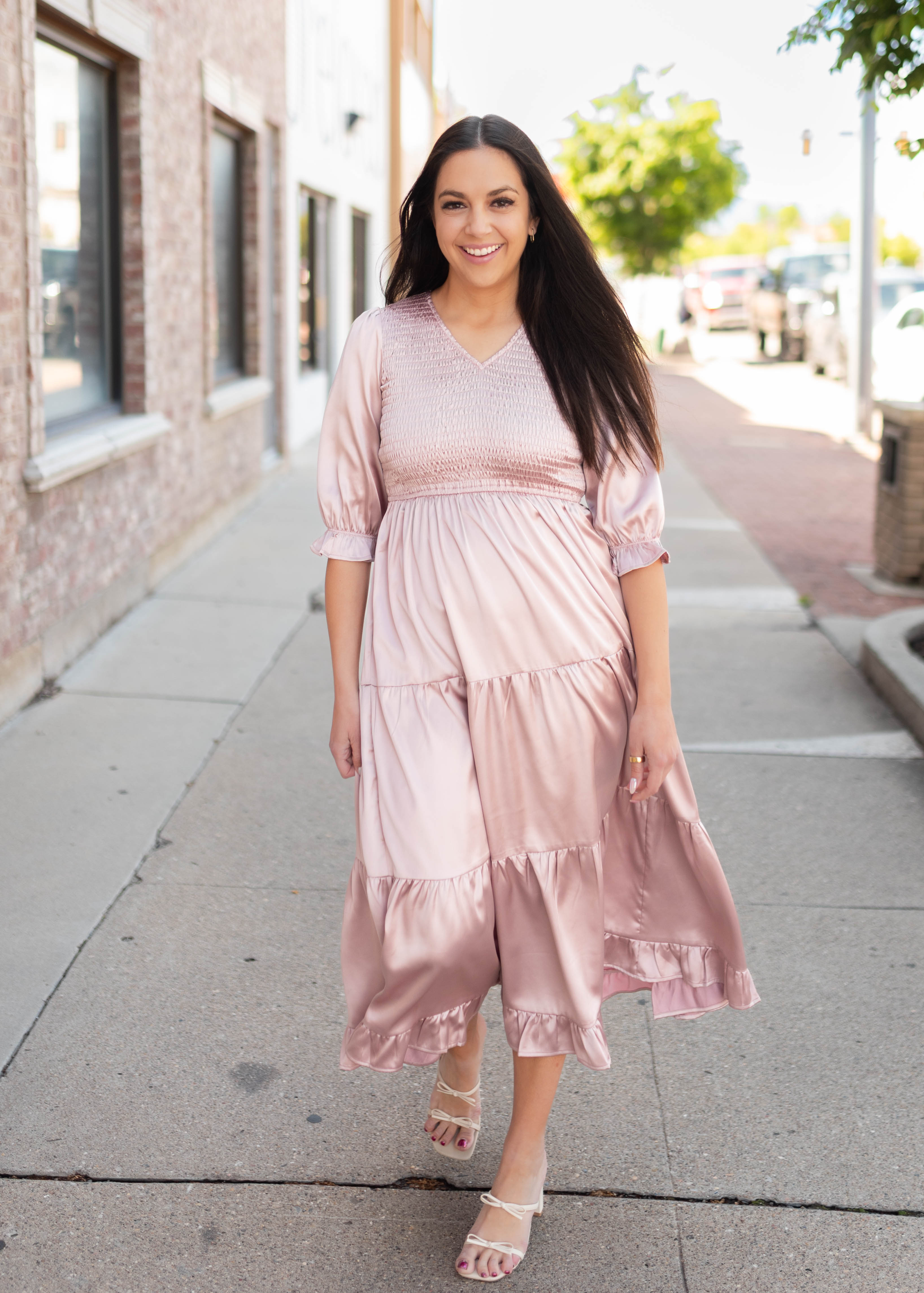 Adeline Vintage Blush Satin Dress