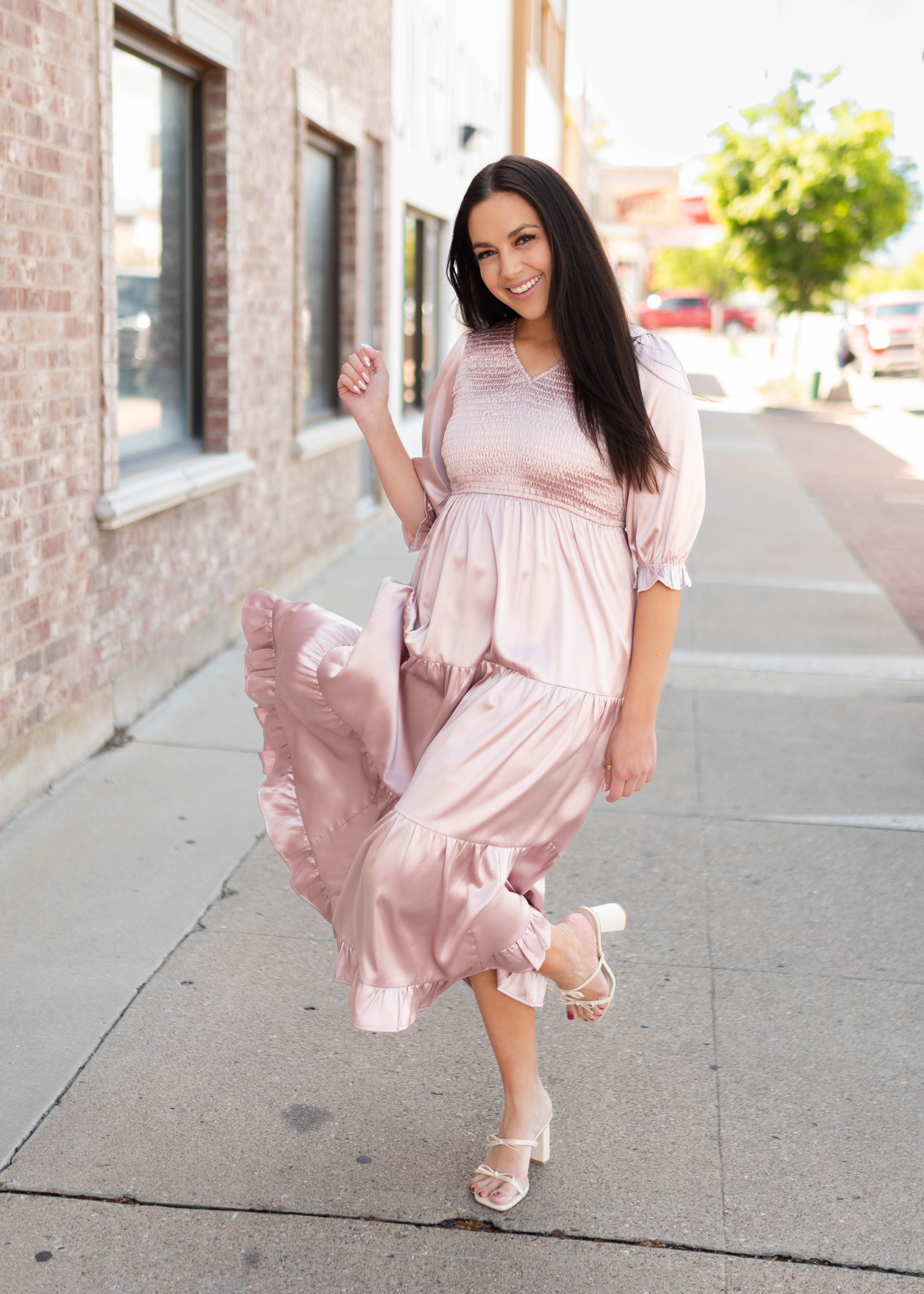 Adeline Vintage Blush Satin Dress