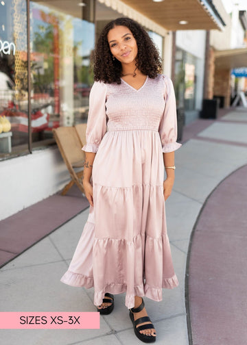 Adeline Vintage Blush Satin Dress