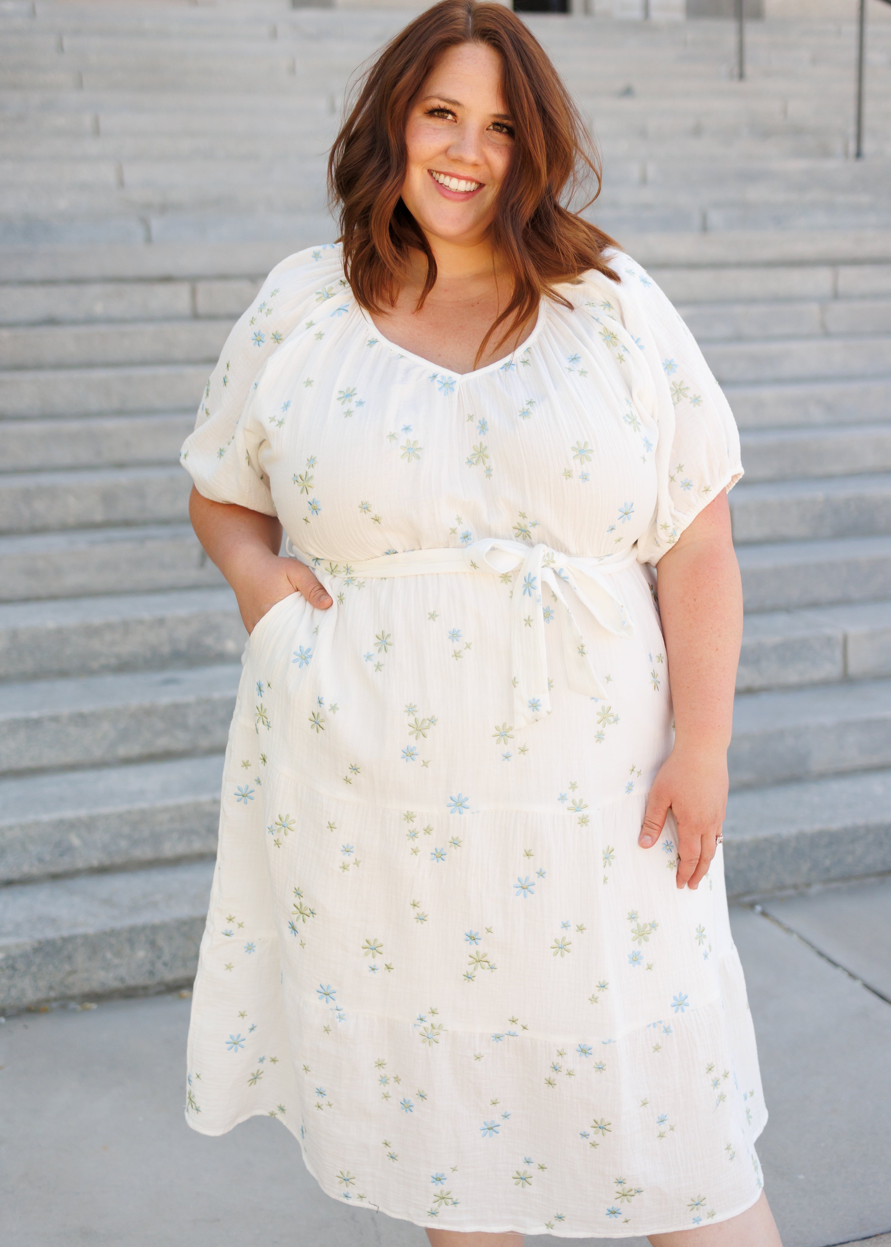 Adri White Flower Embroidered Dress