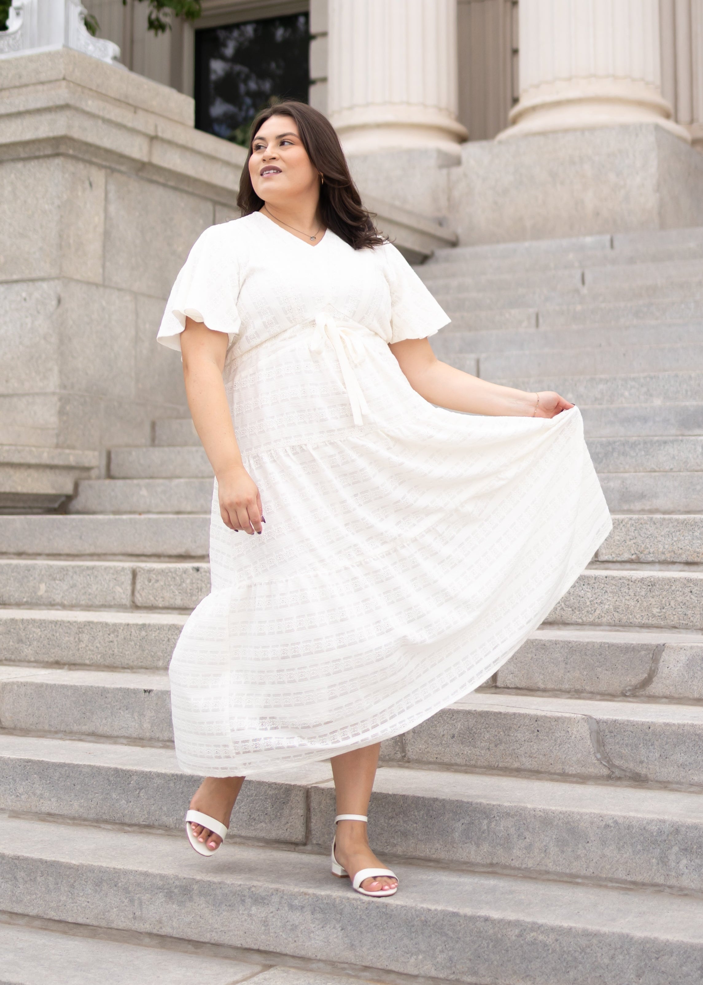 Alana Ivory Textured Tie Dress