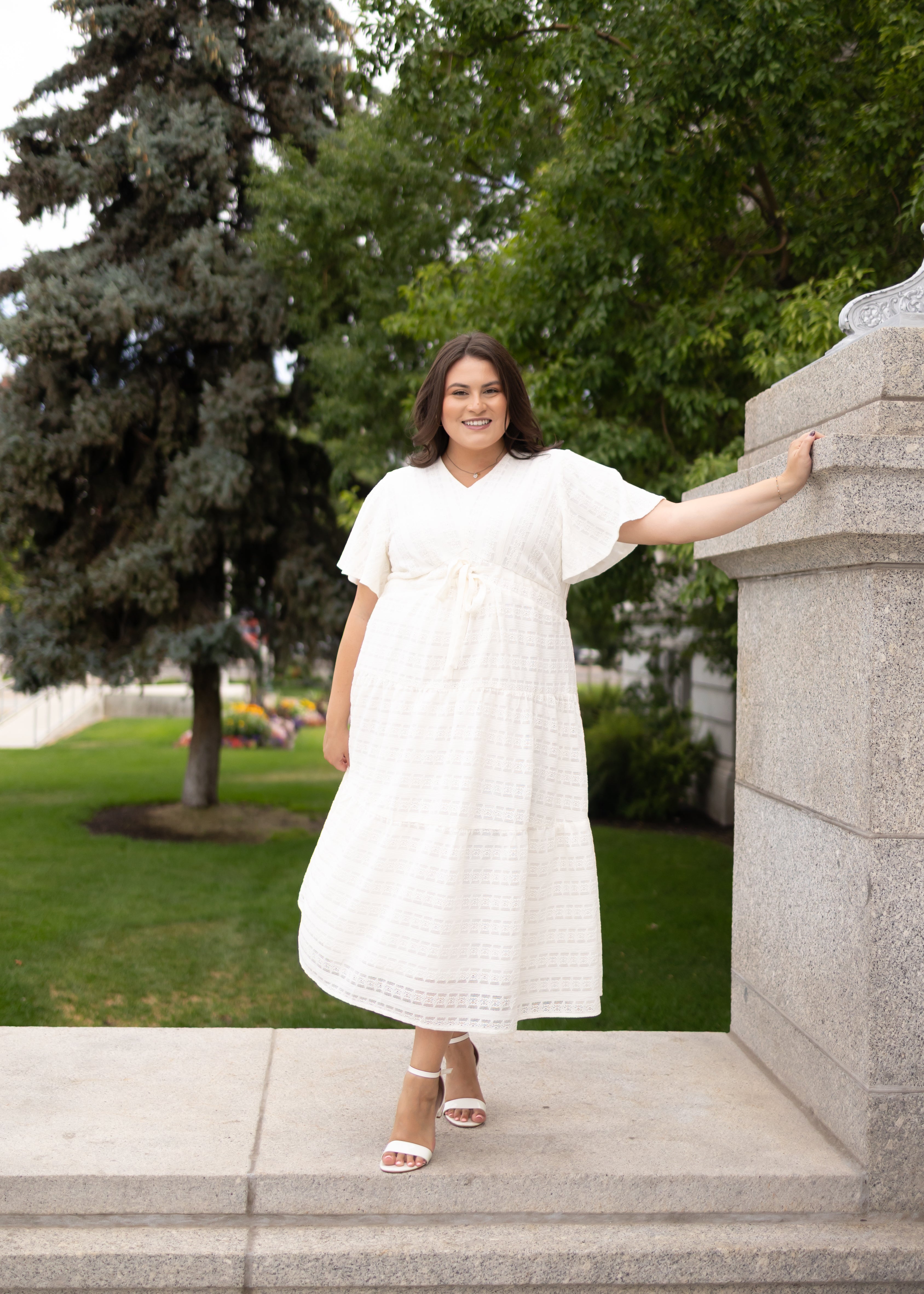 Alana Ivory Textured Tie Dress