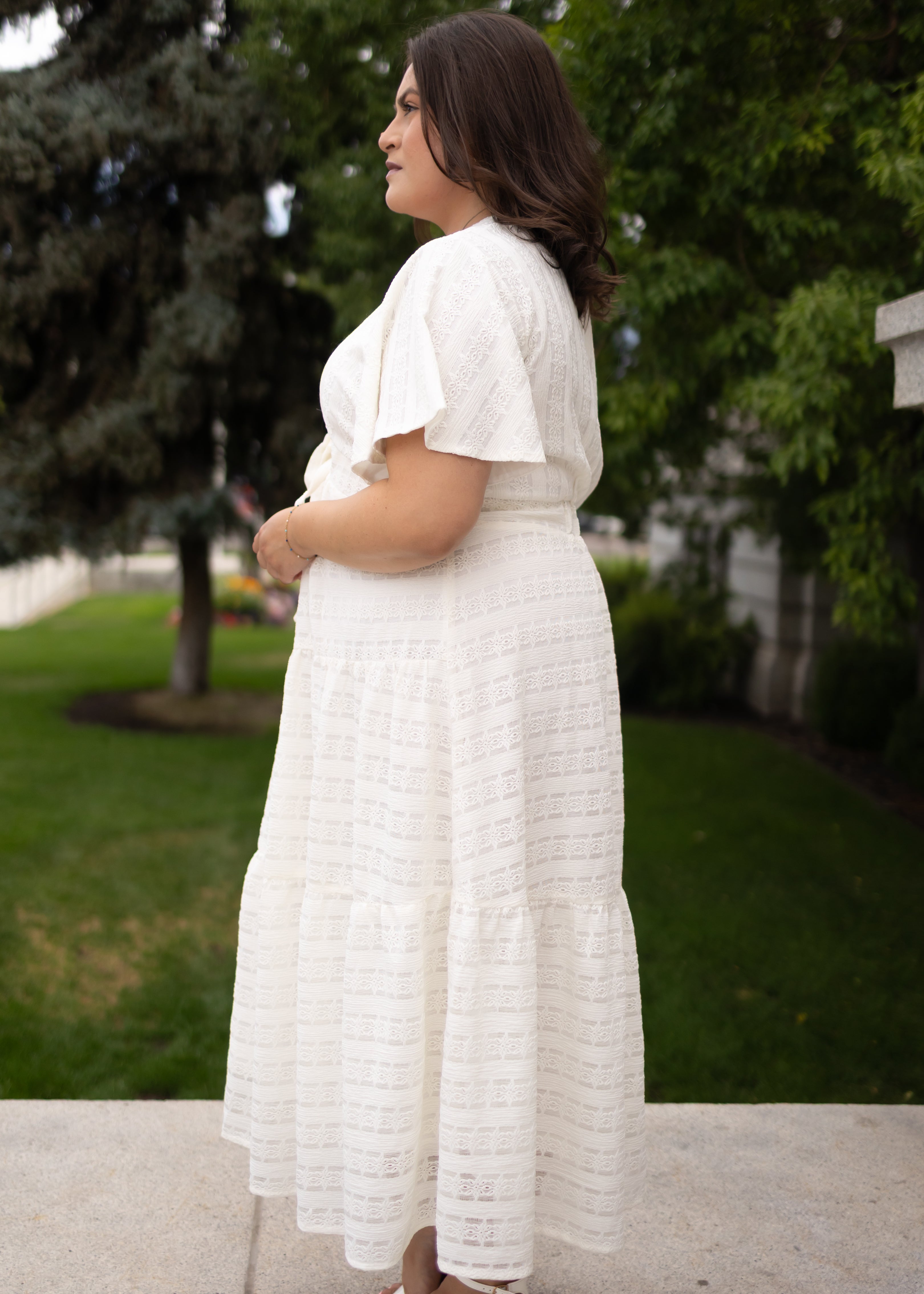 Alana Ivory Textured Tie Dress