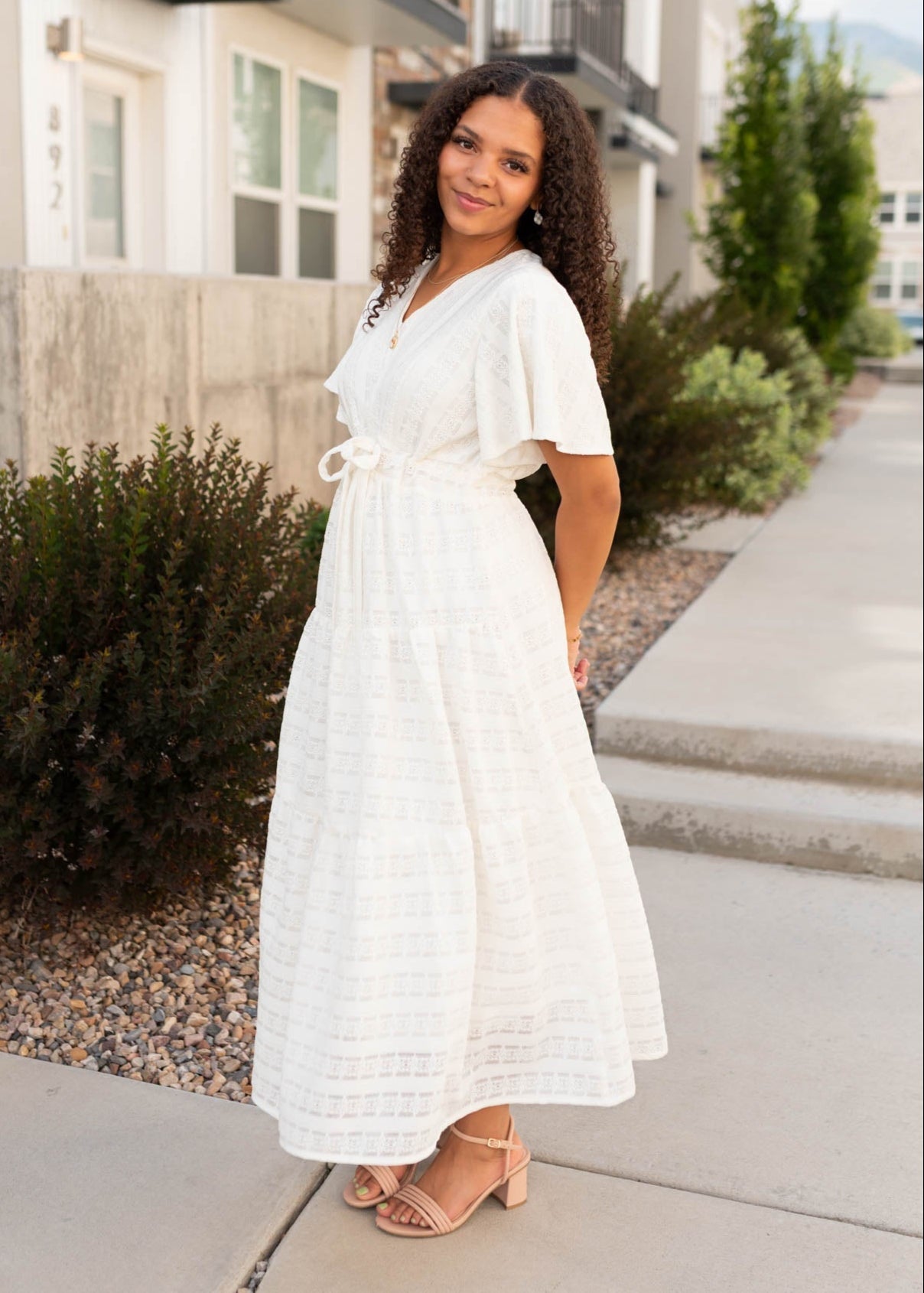 Alana Ivory Textured Tie Dress