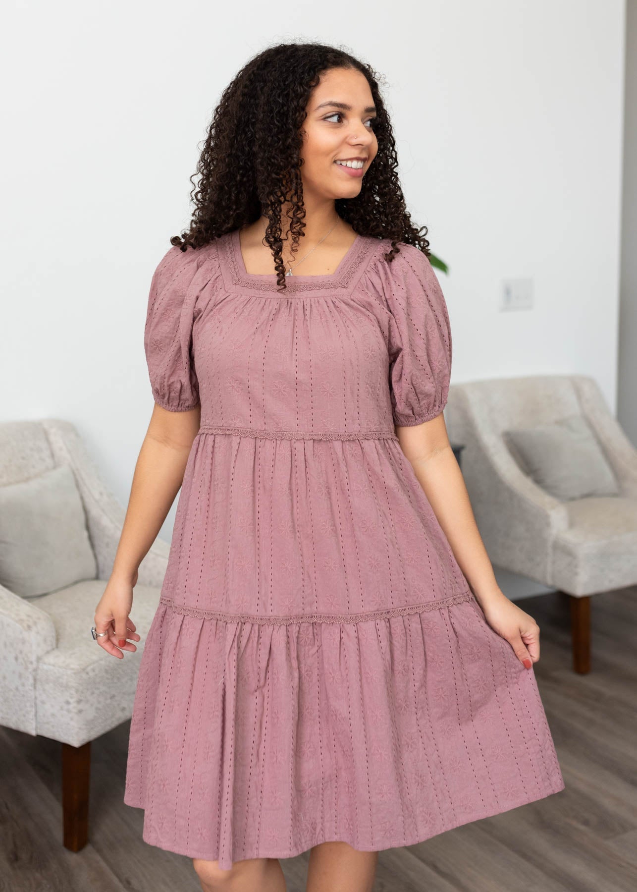 Aleena Dusty Mauve Embroidered Dress