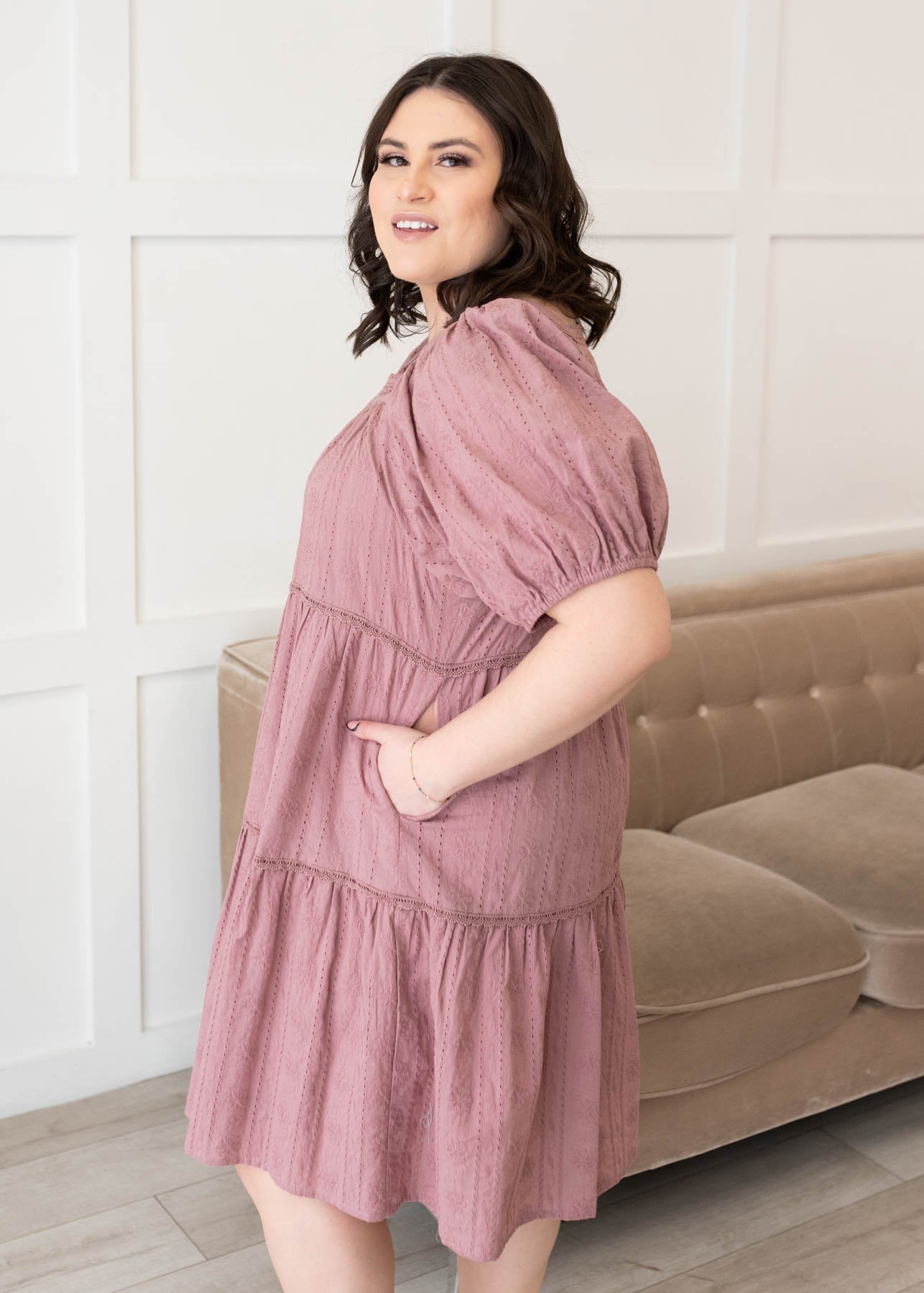 Aleena Dusty Mauve Embroidered Dress