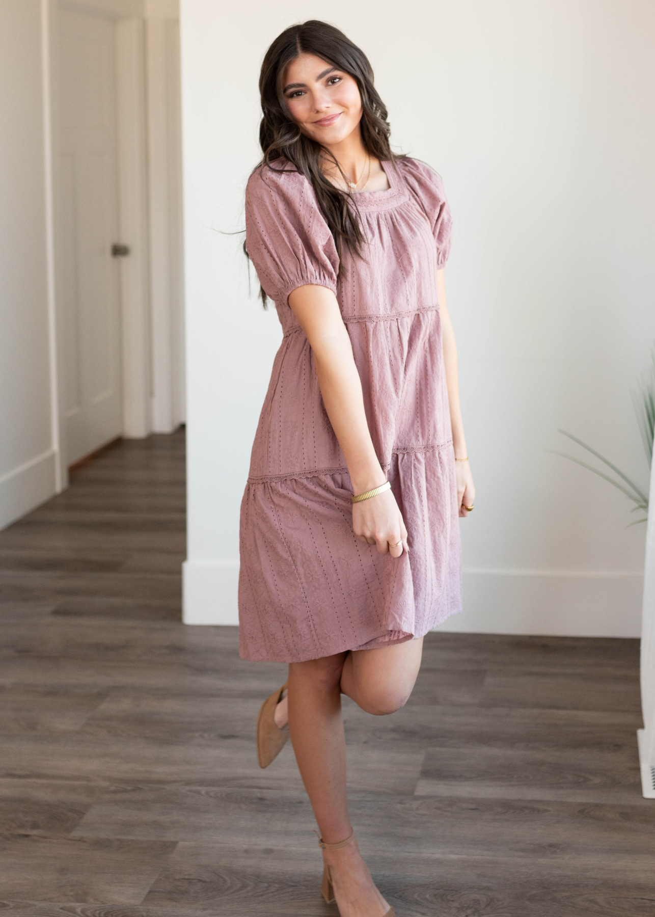 Aleena Dusty Mauve Embroidered Dress