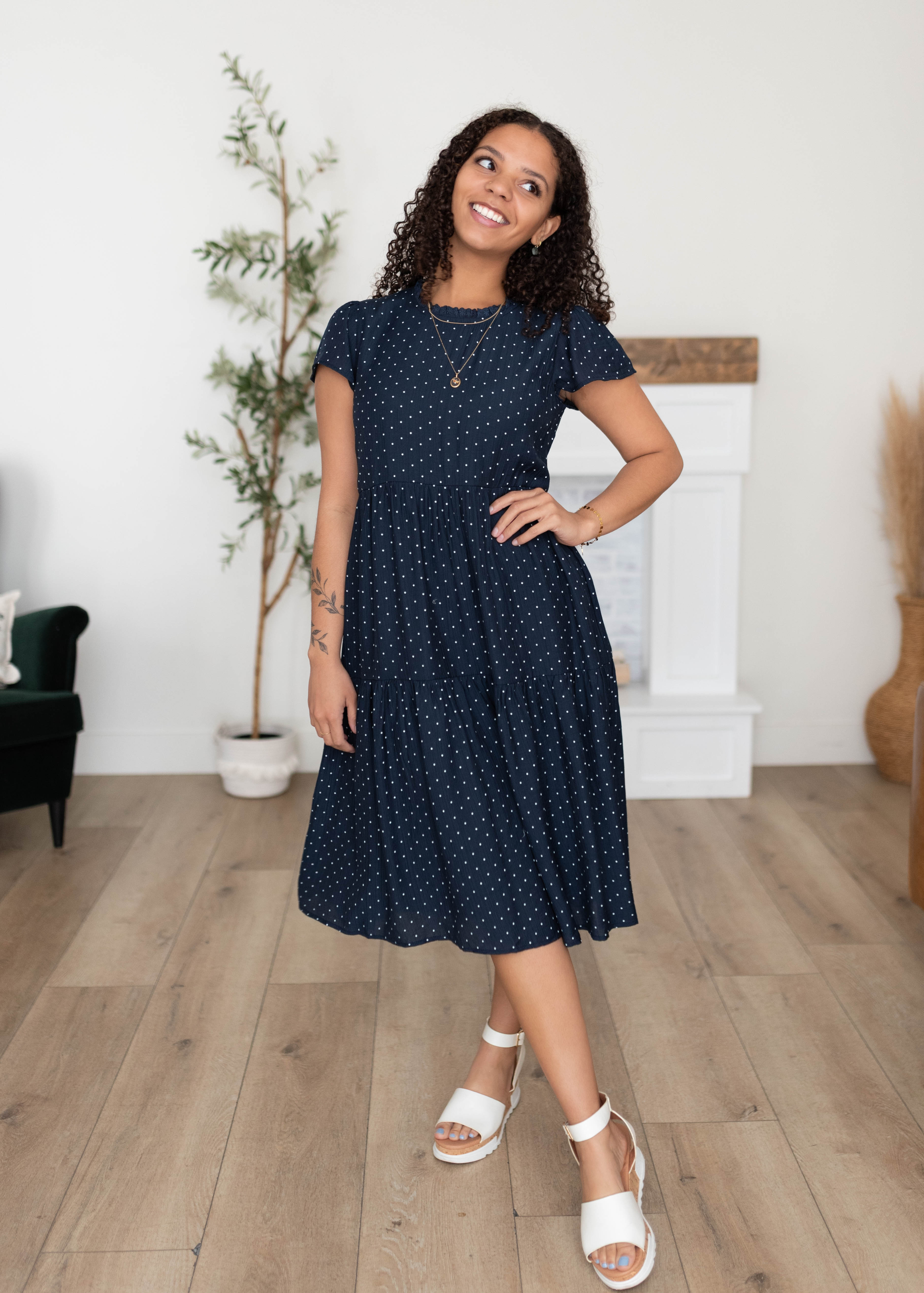 Alexa Navy Polka Dot Dress