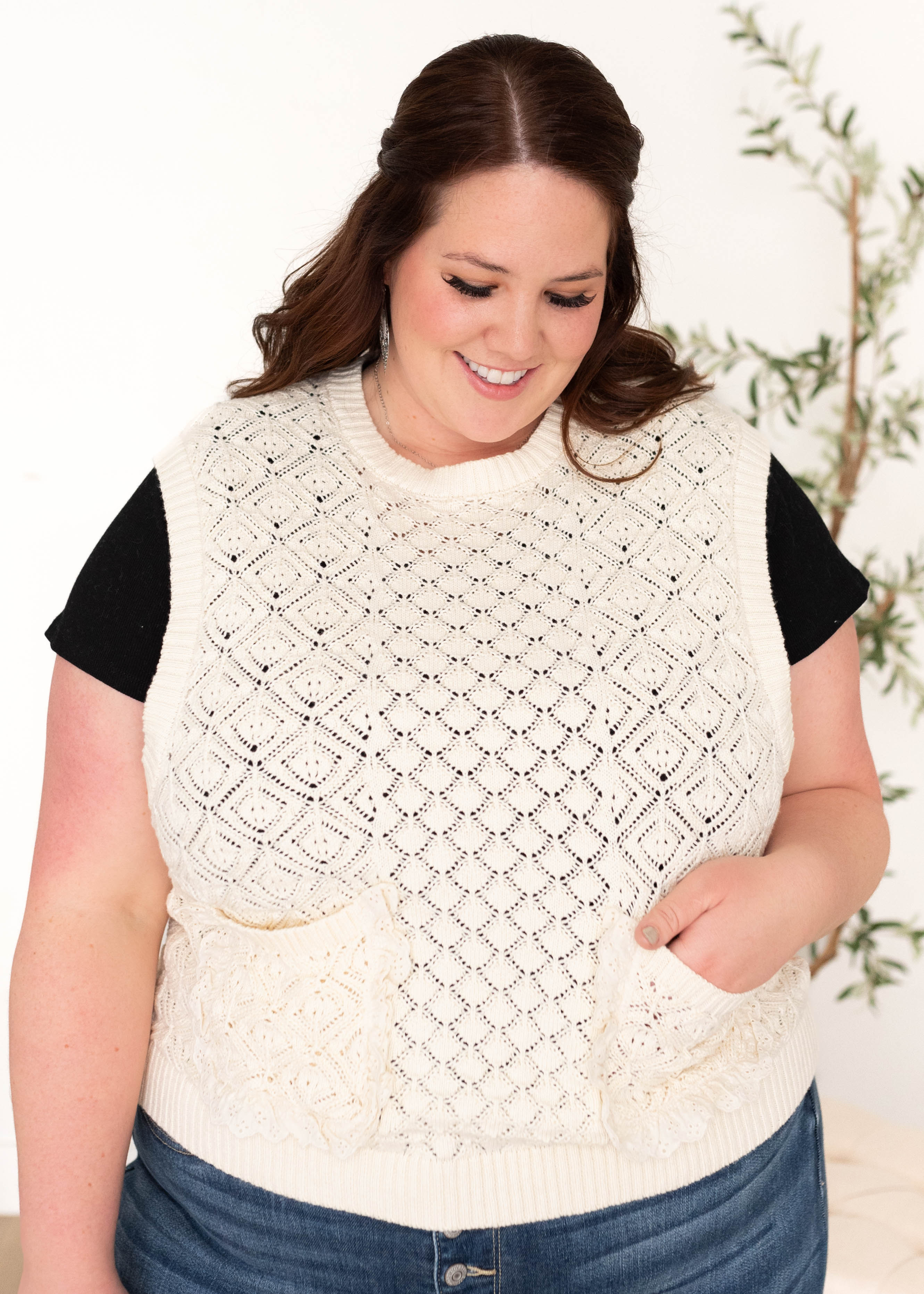 Amiah Cream Knit Sweater Vest