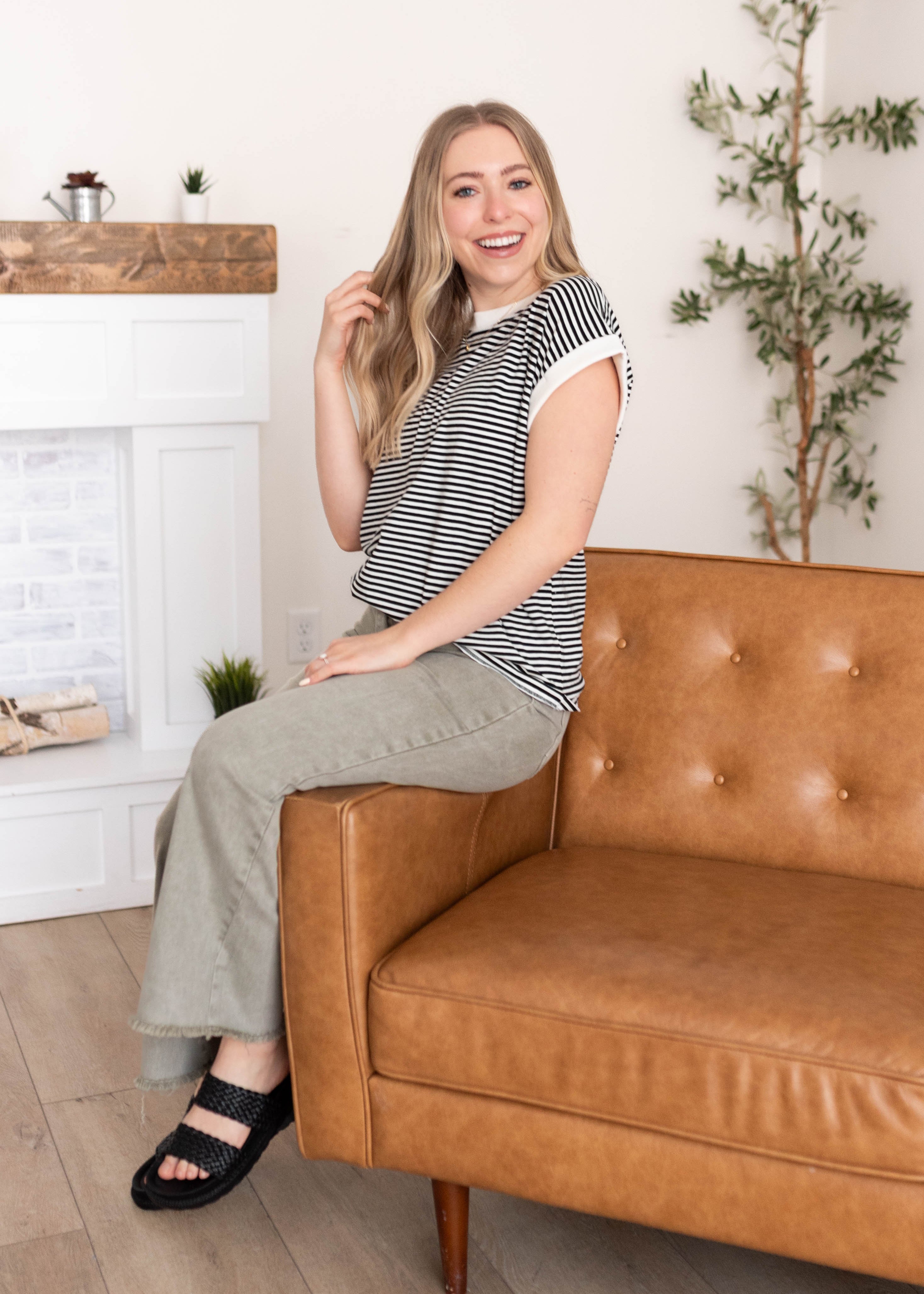 Angela Black Striped Top