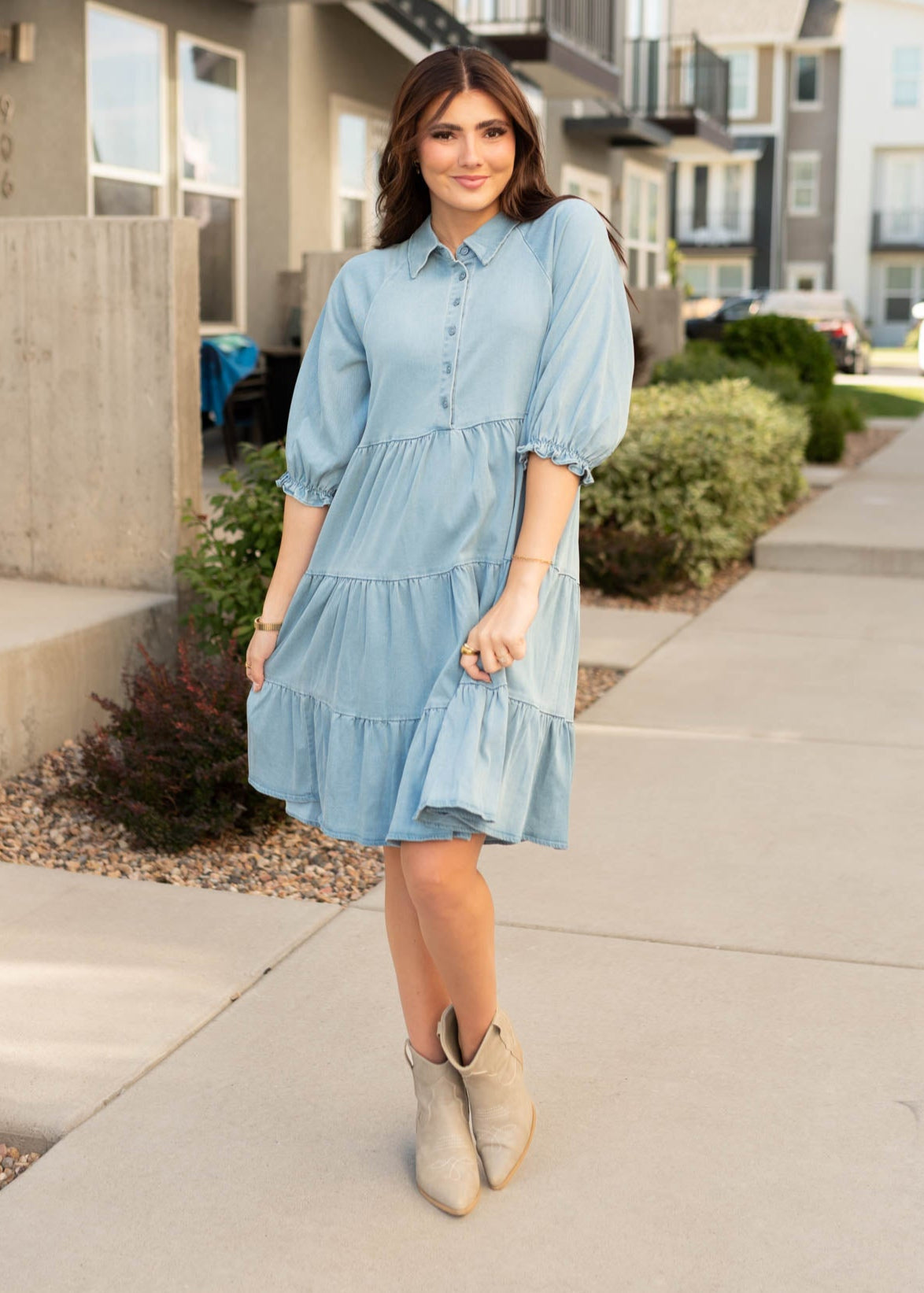 Anna Chambray Tiered Dress