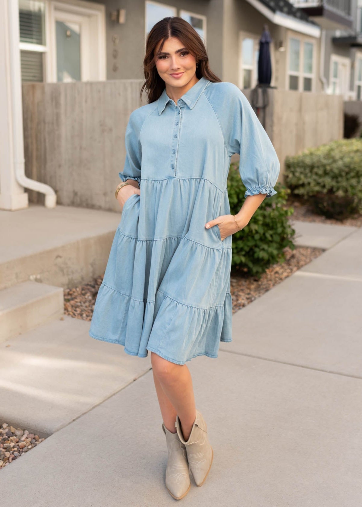 Anna Chambray Tiered Dress