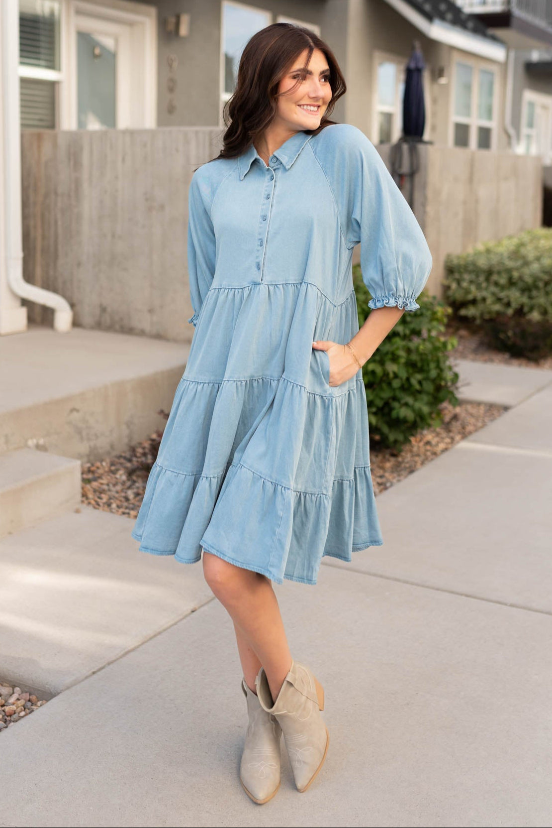 Anna Chambray Tiered Dress