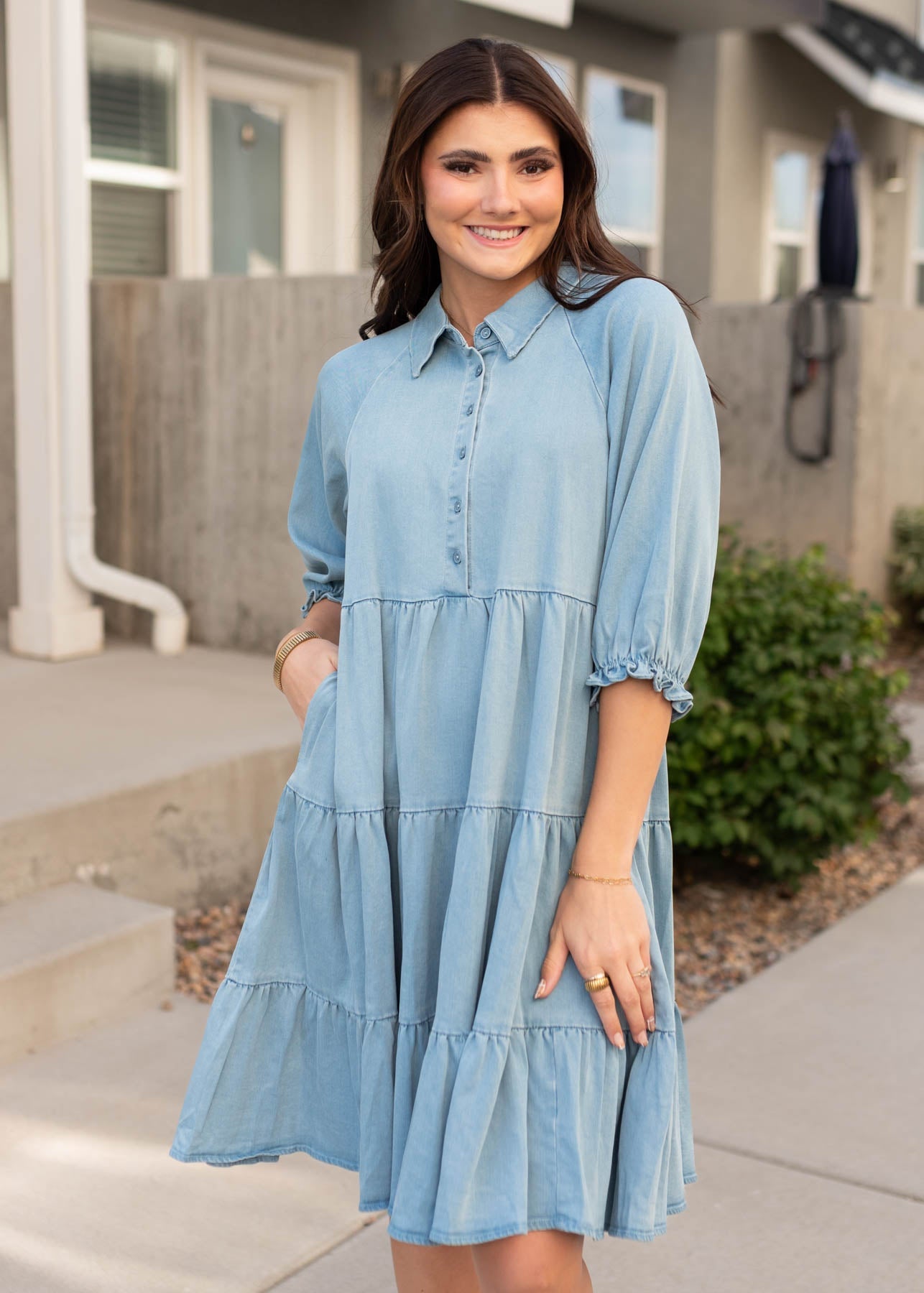 Anna Chambray Tiered Dress
