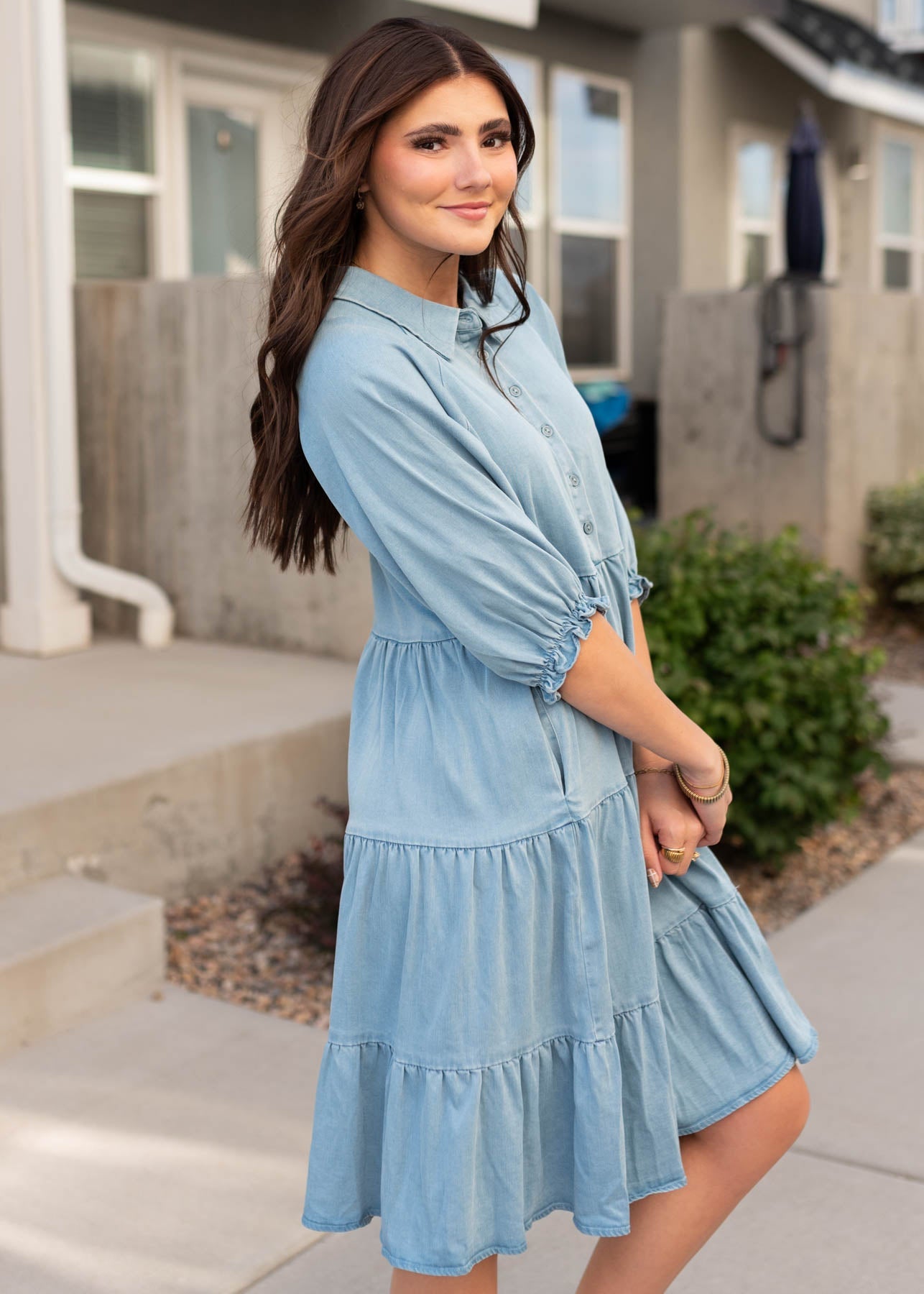 Anna Chambray Tiered Dress