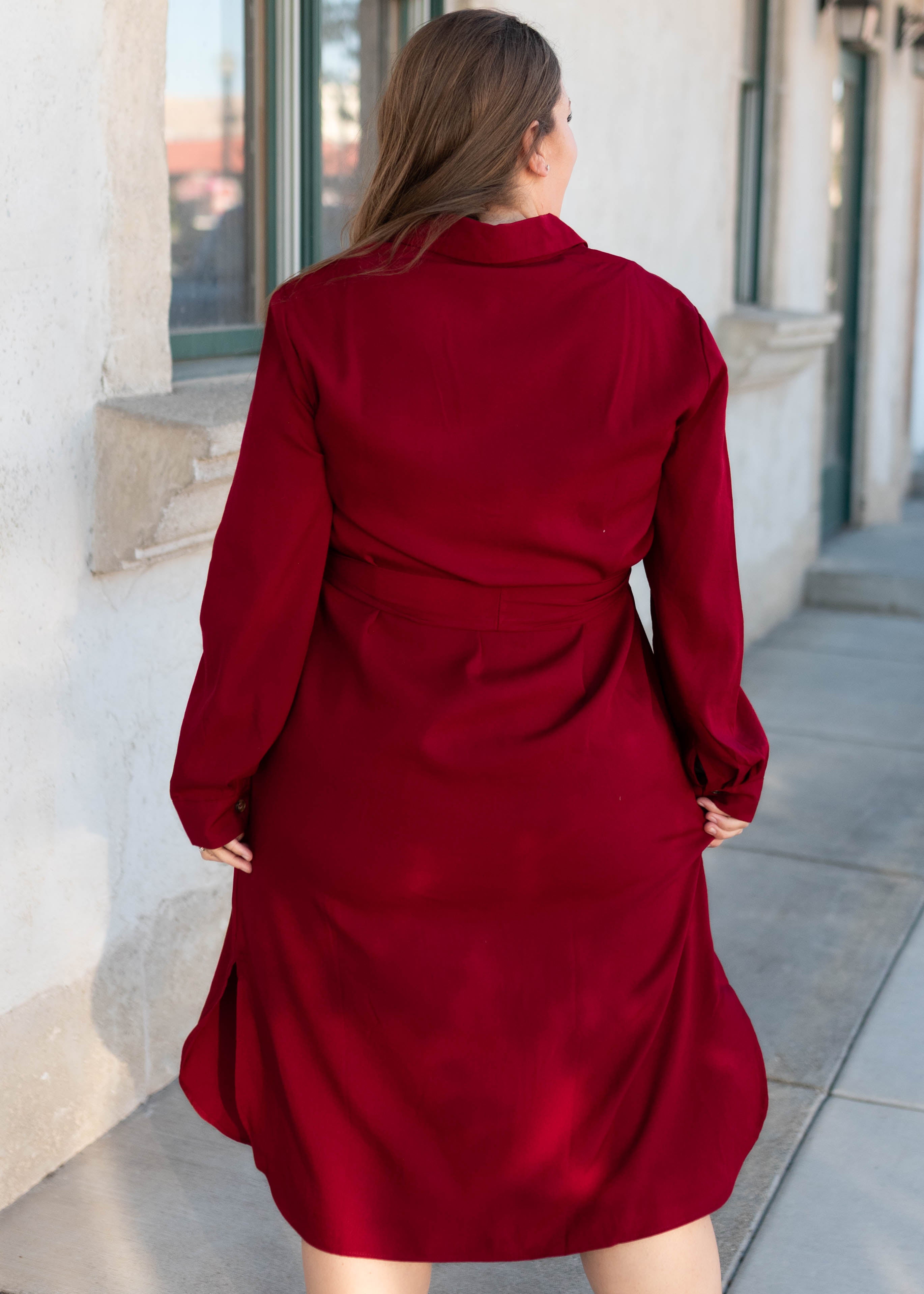 Anne Burgundy Button Up Dress