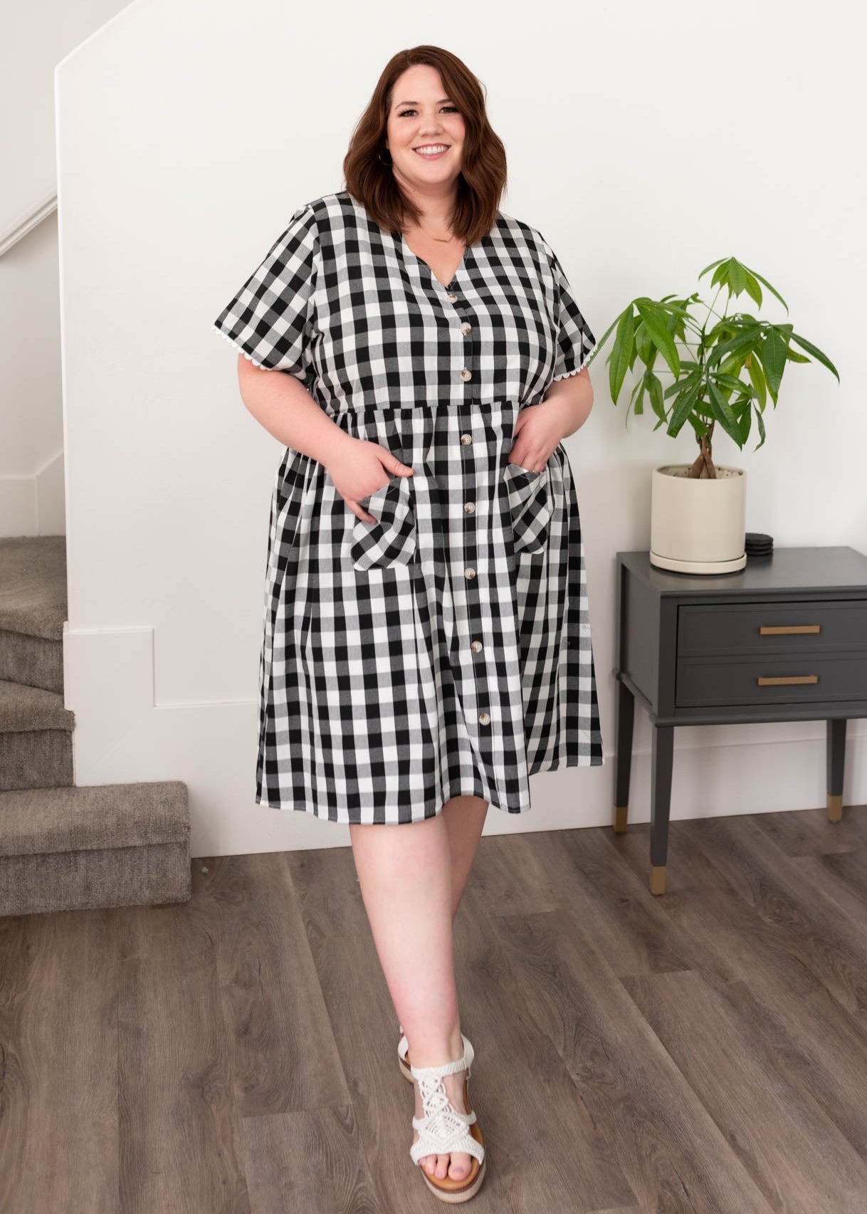 Arelie Black Gingham Button Dress