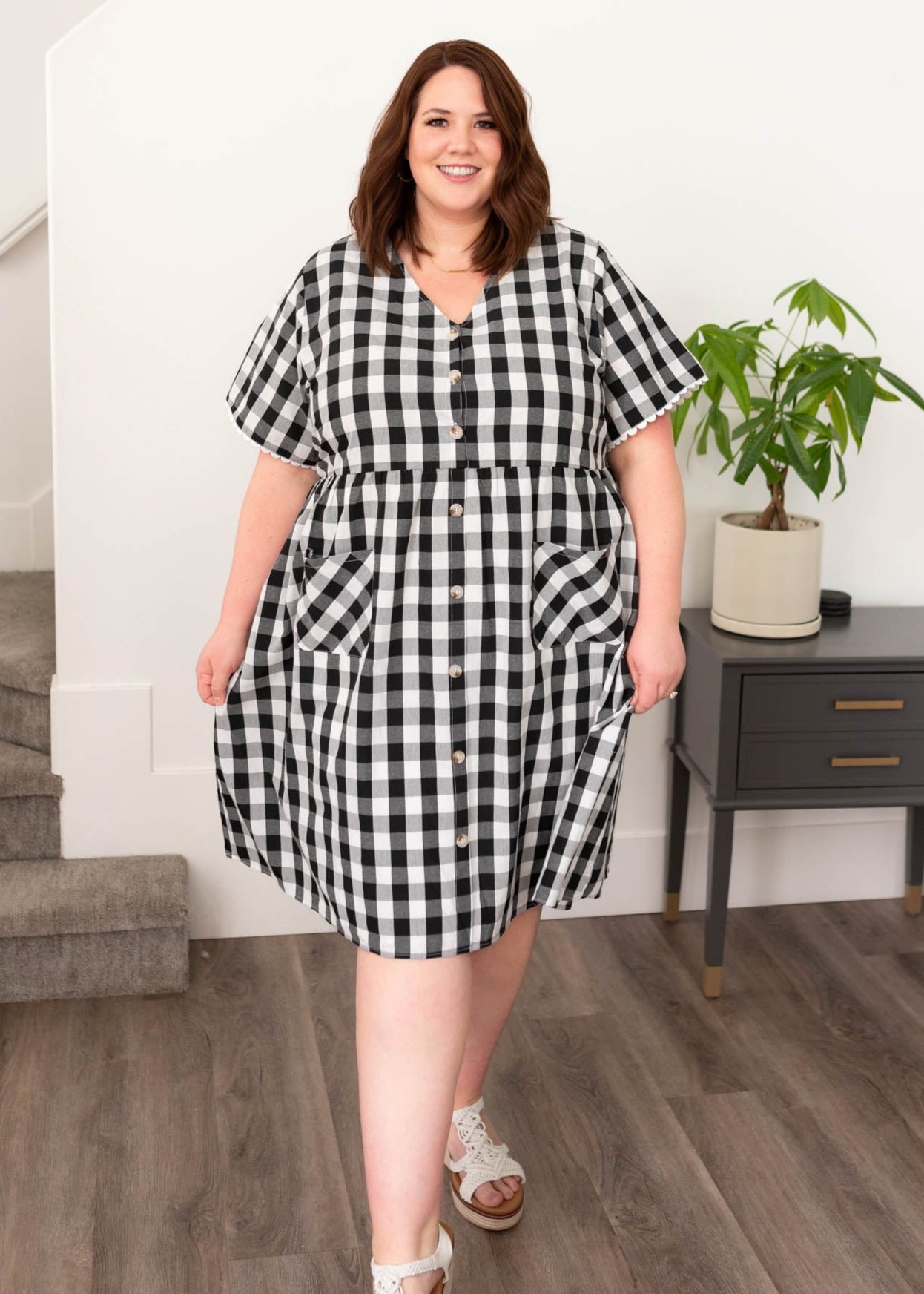 Arelie Black Gingham Button Dress