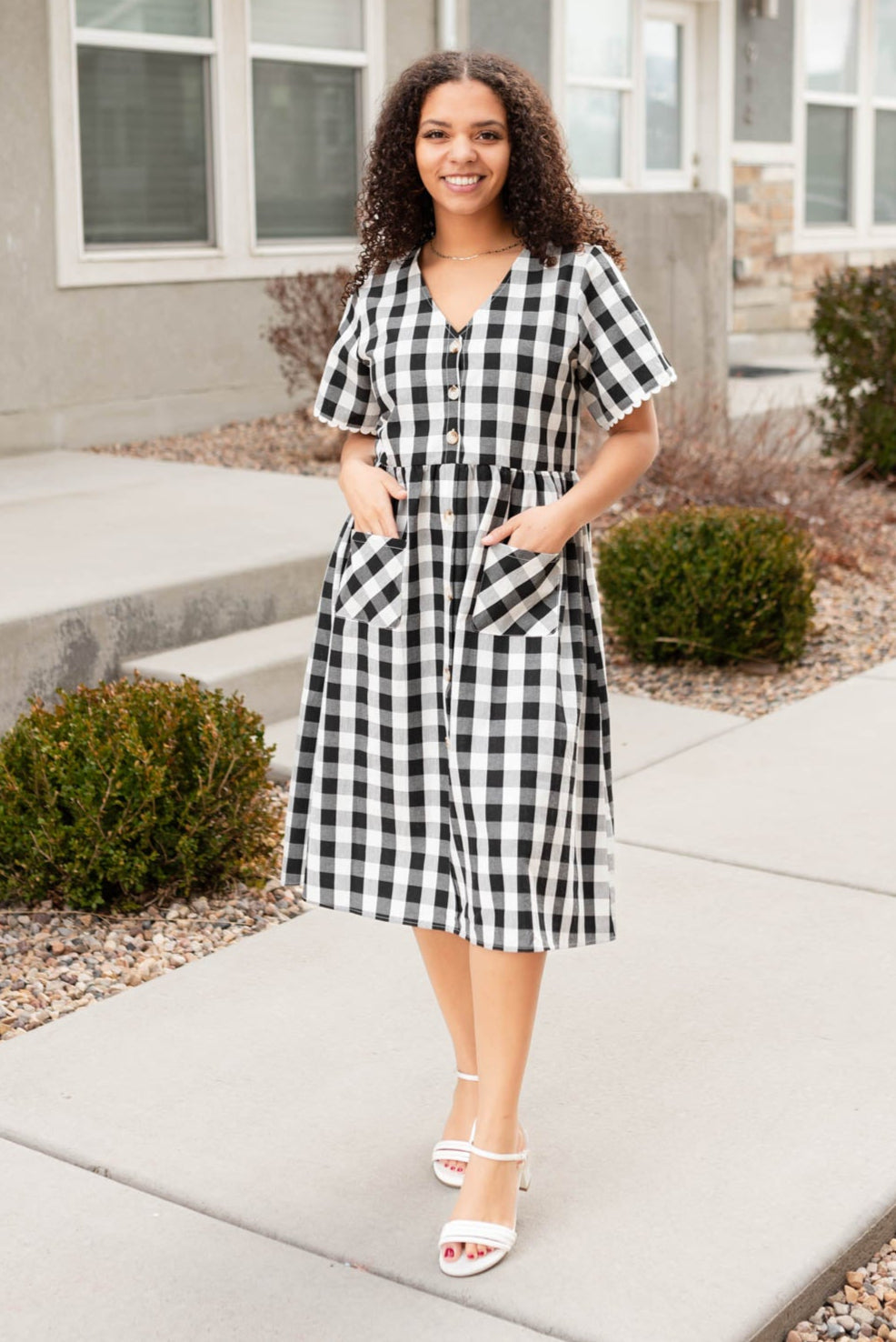 Arelie Black Gingham Button Dress