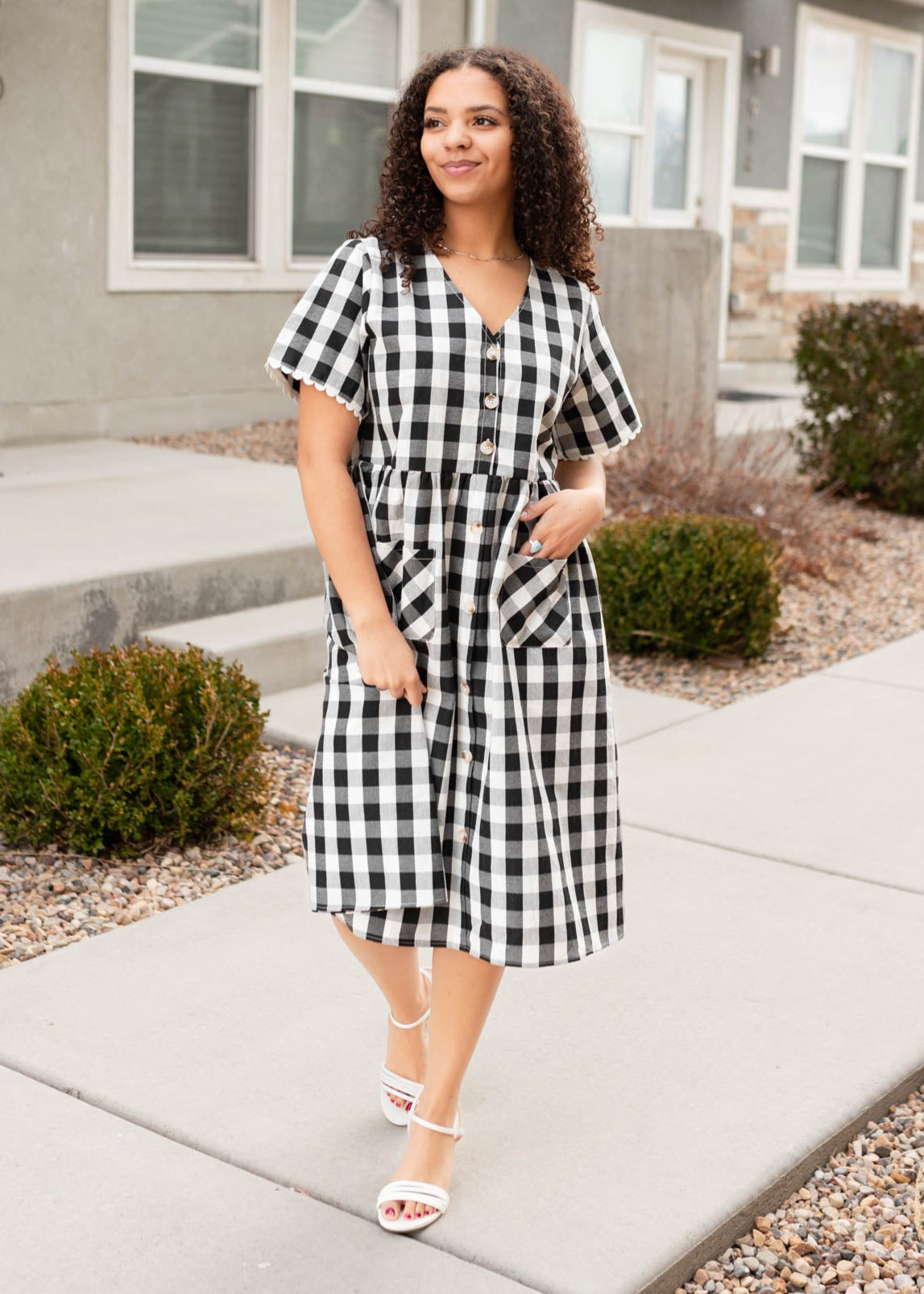 Arelie Black Gingham Button Dress