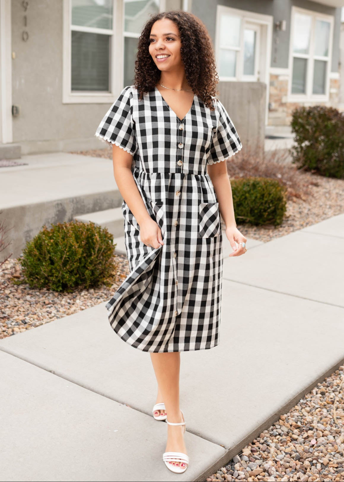Arelie Black Gingham Button Dress