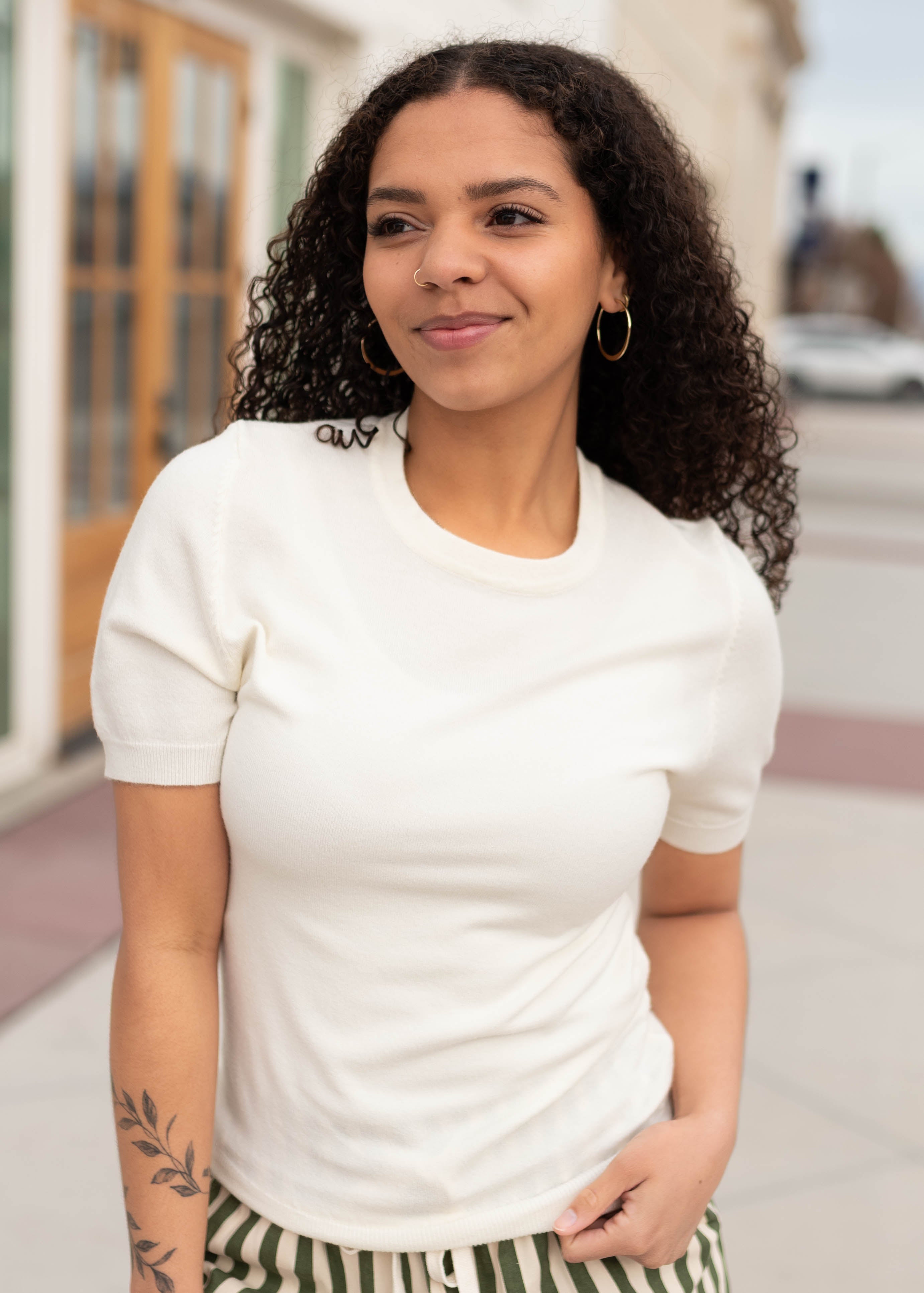 Ashlyn Ivory Short Sleeve Sweater