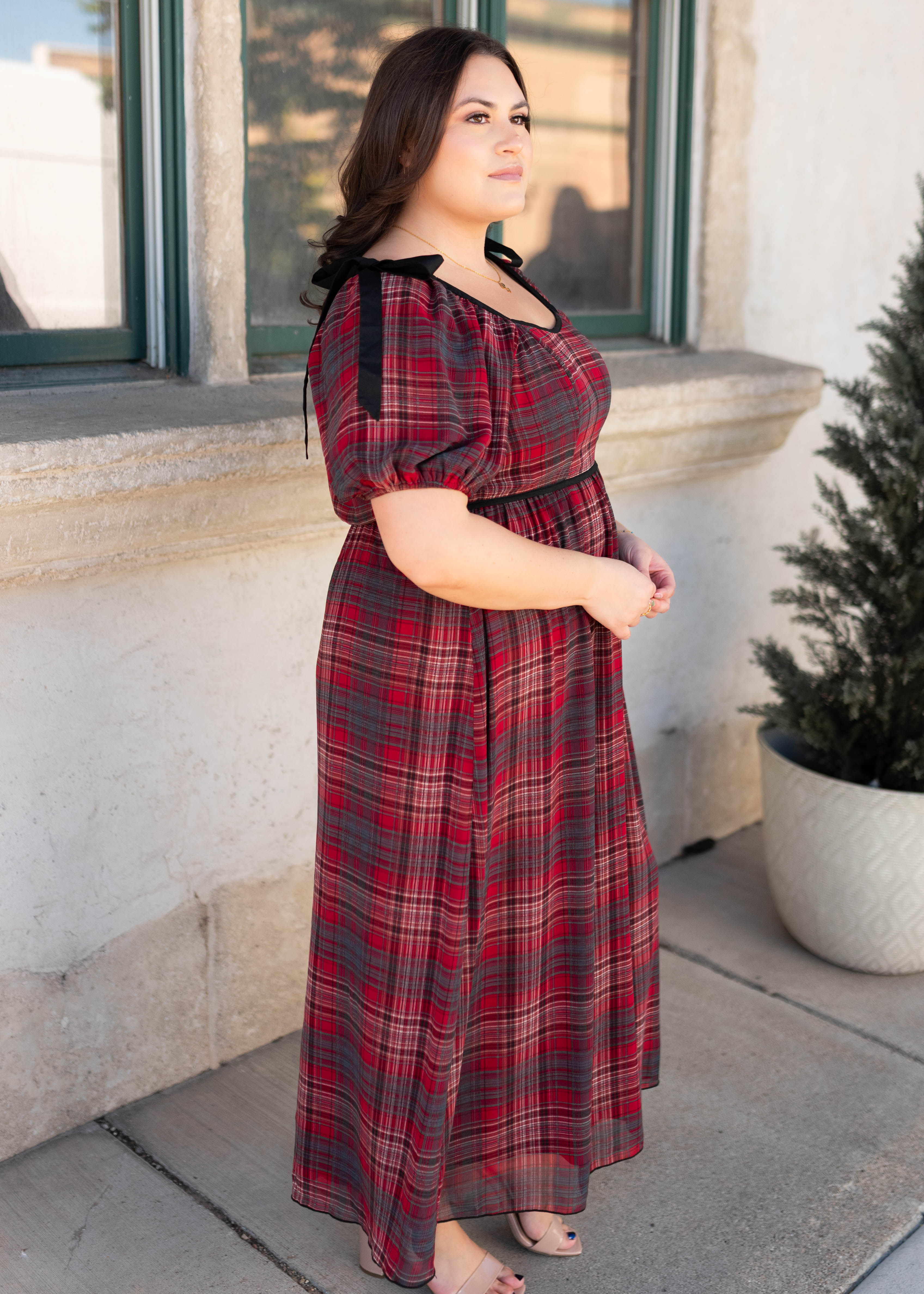 Aubrey Red Plaid Bow Dress