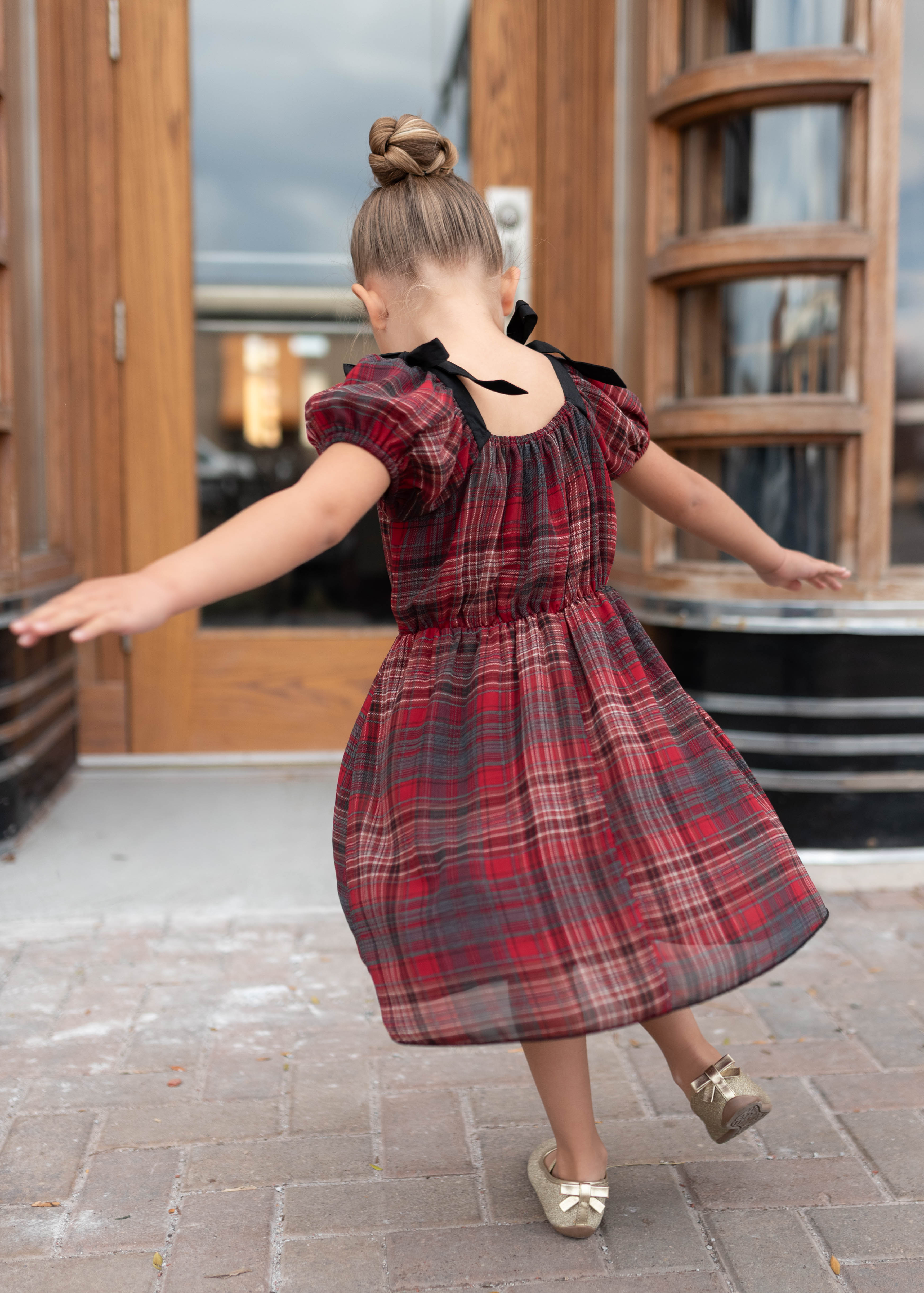 Aubrey Red Plaid Bow Little Girl Dress