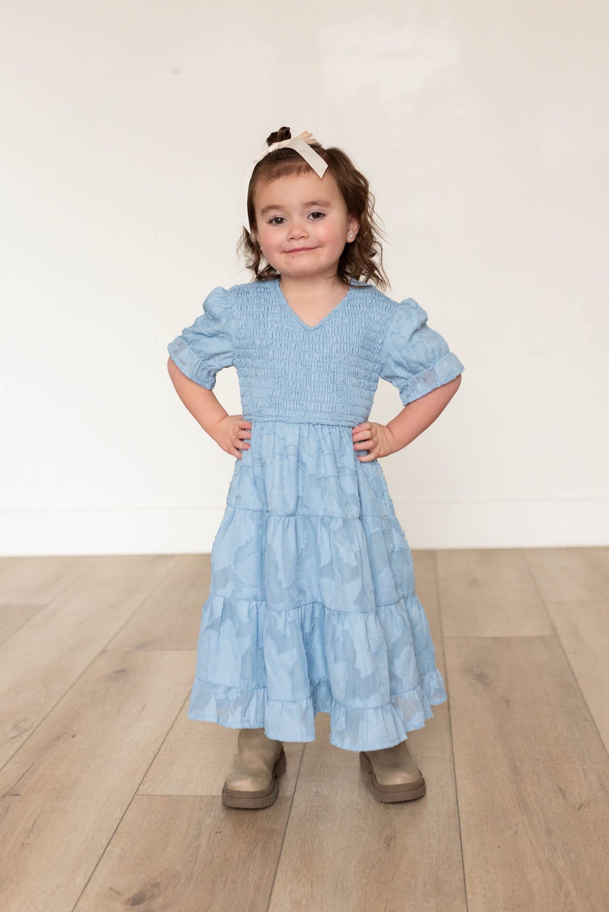 Audra Blue Floral Tiered Little Girl Dress