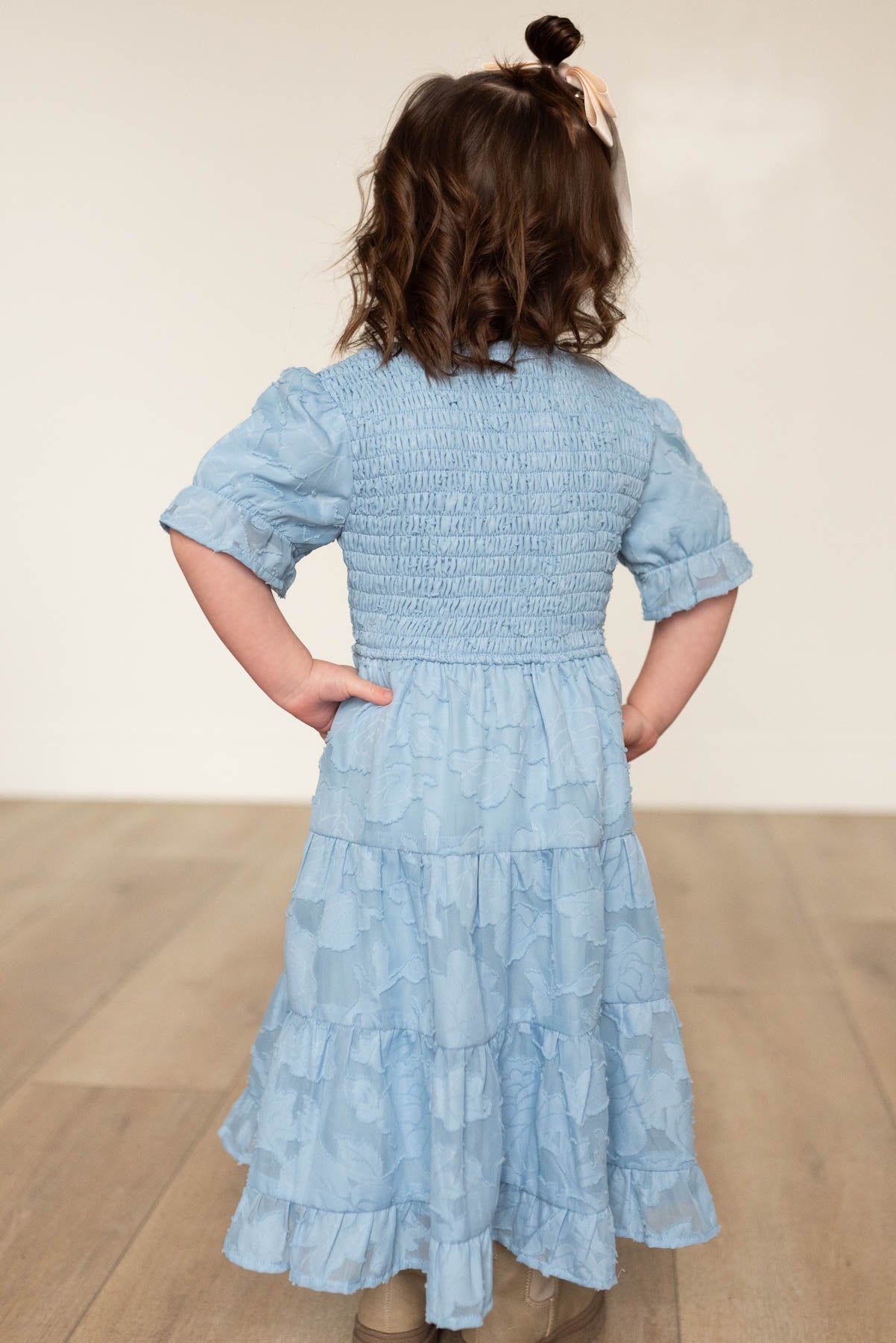 Audra Blue Floral Tiered Little Girl Dress