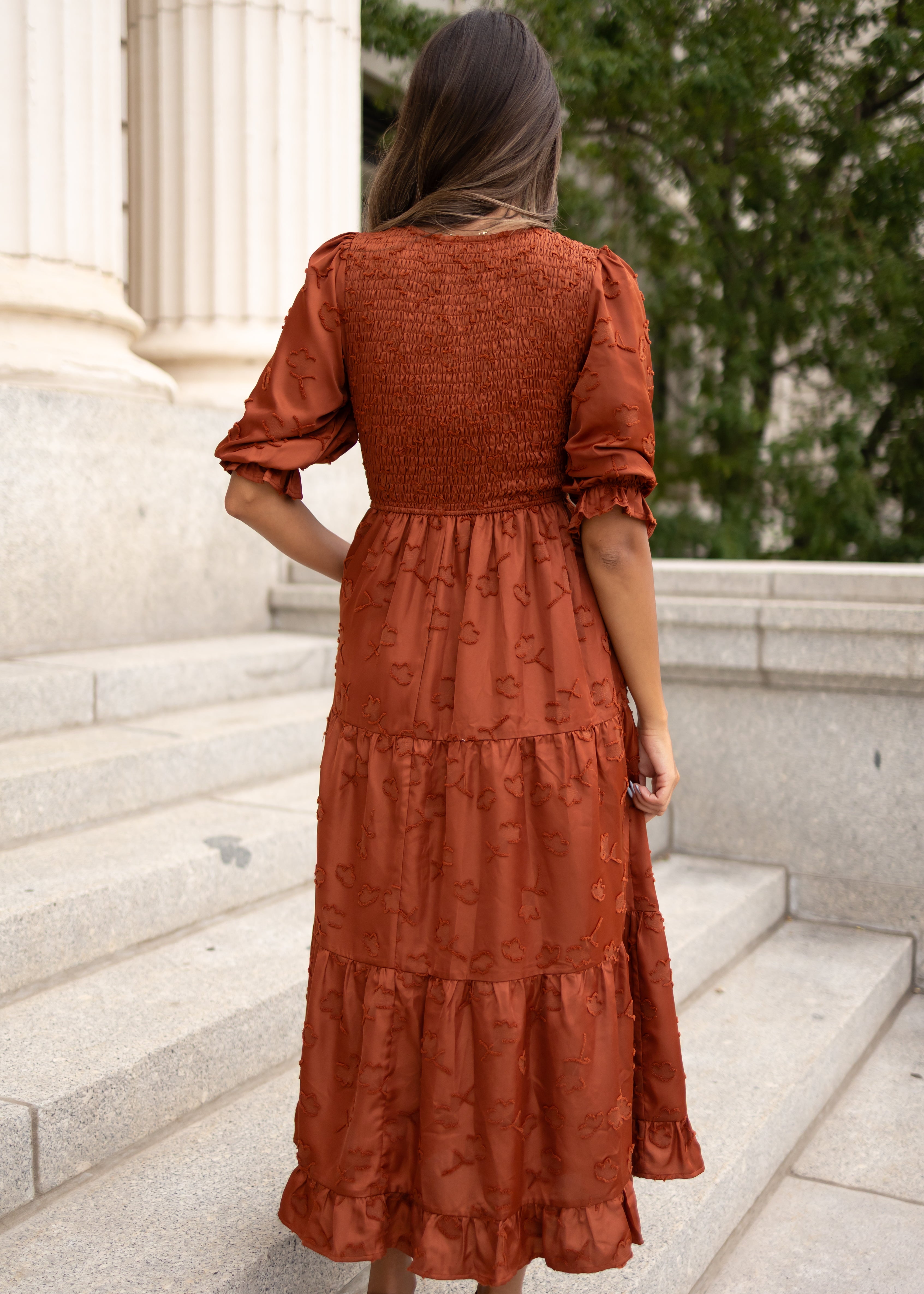 Aurelia Rust Smocked Dress
