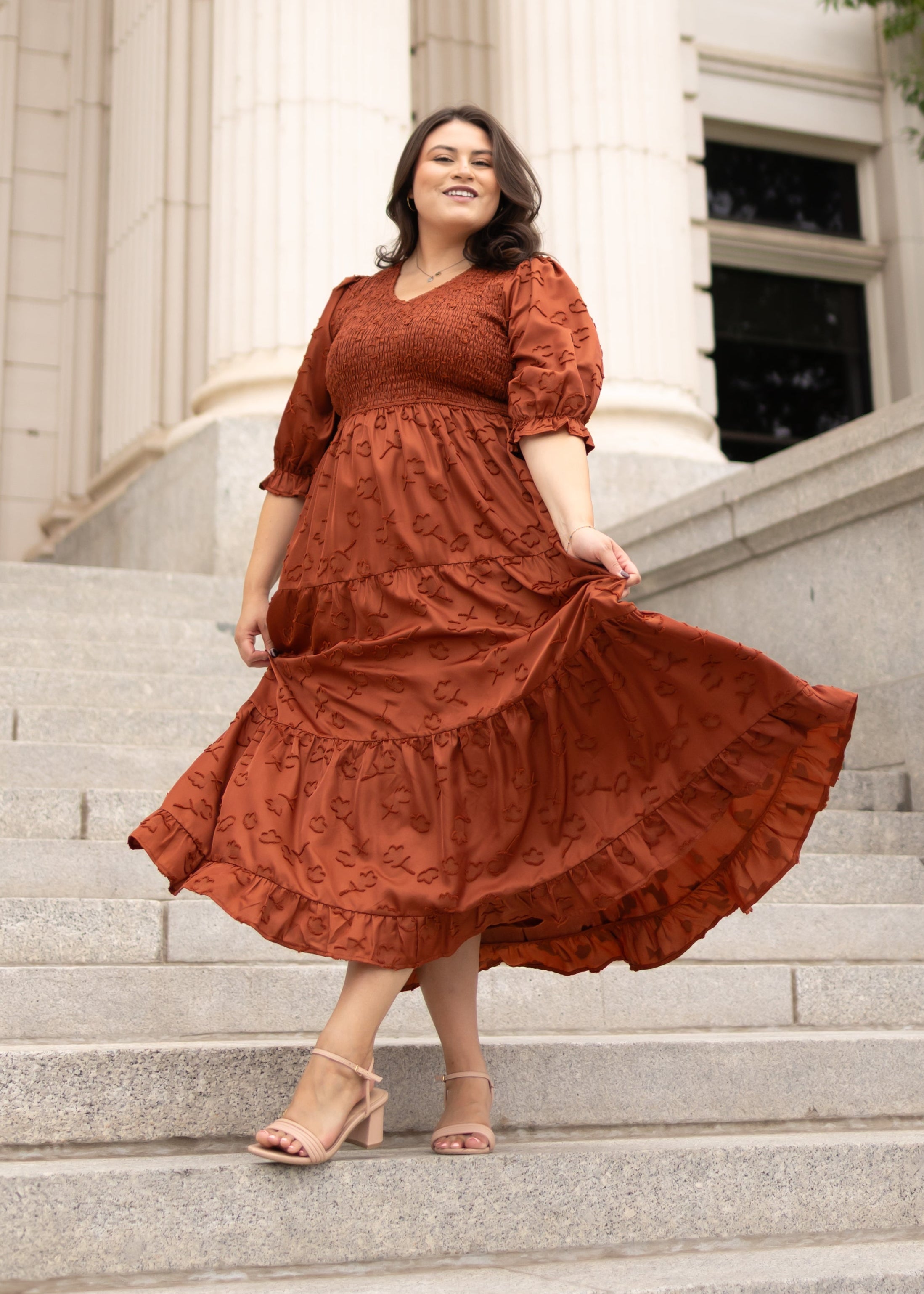 Aurelia Rust Smocked Dress