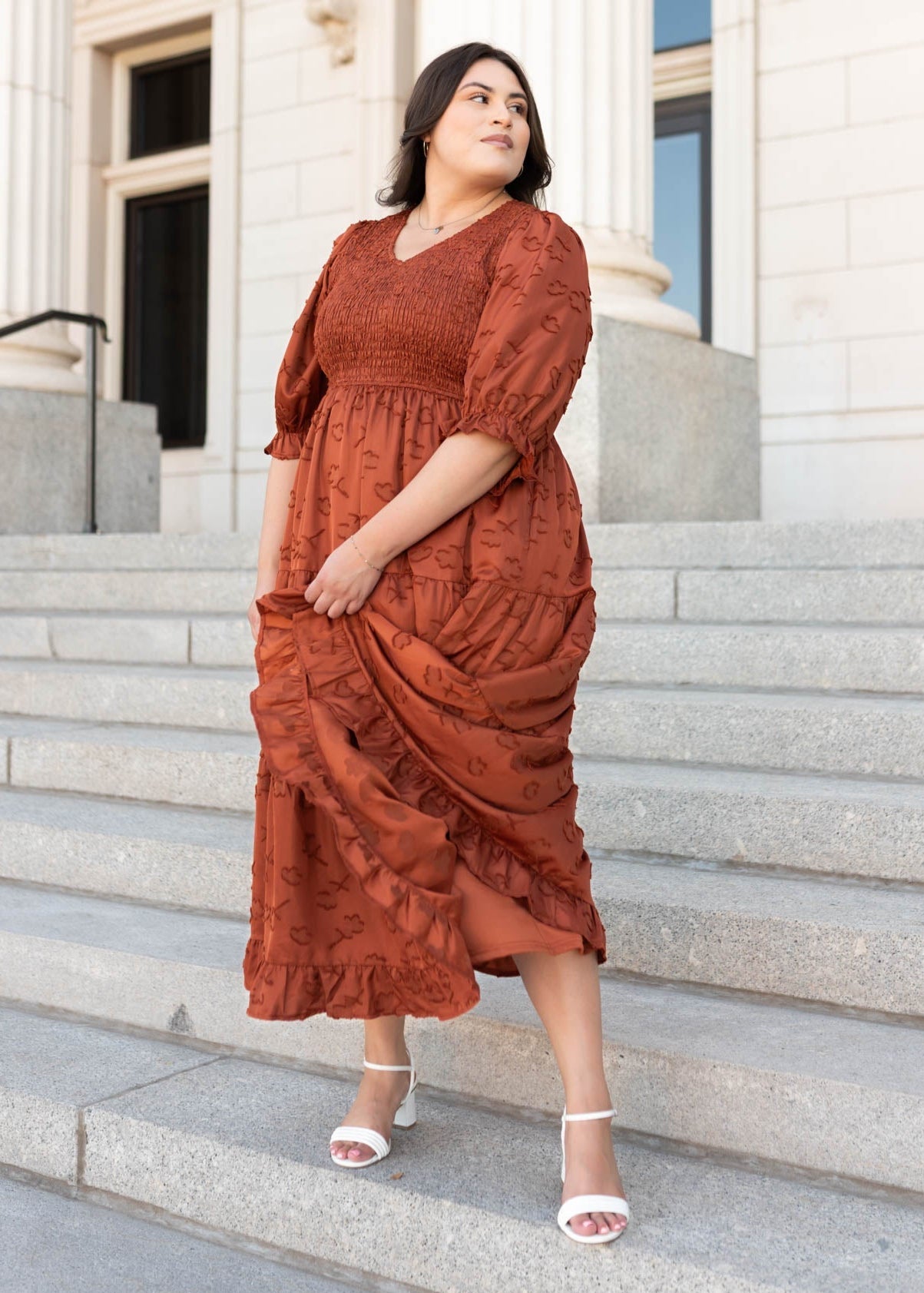 Aurelia Rust Smocked Dress