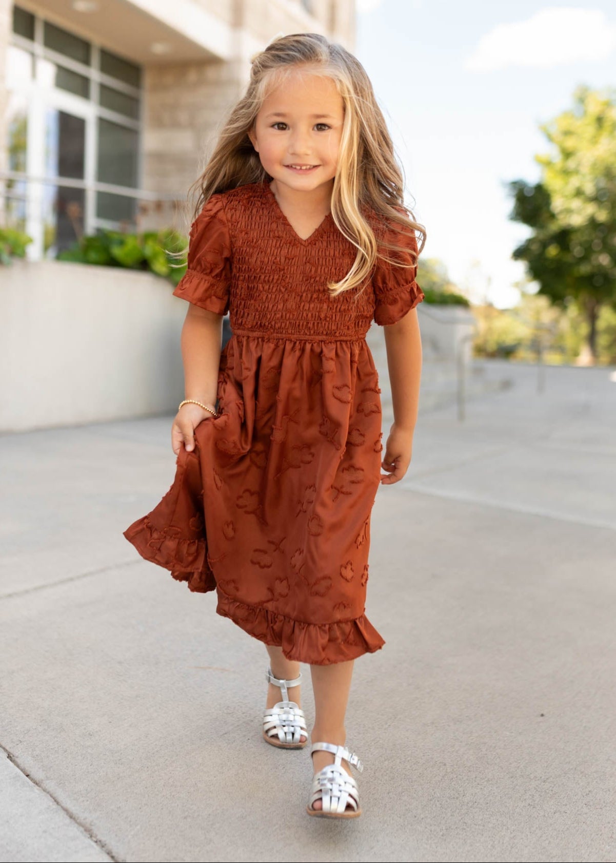 Aurelia Rust Smocked Little Girl Dress