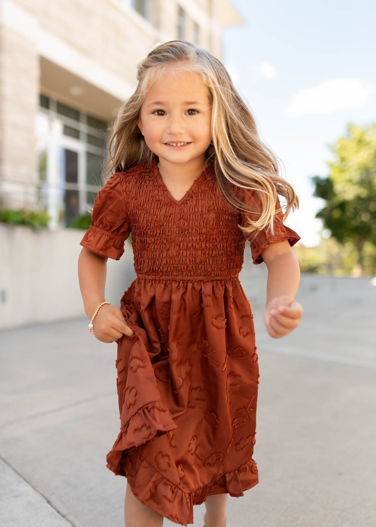 Aurelia Rust Smocked Little Girl Dress