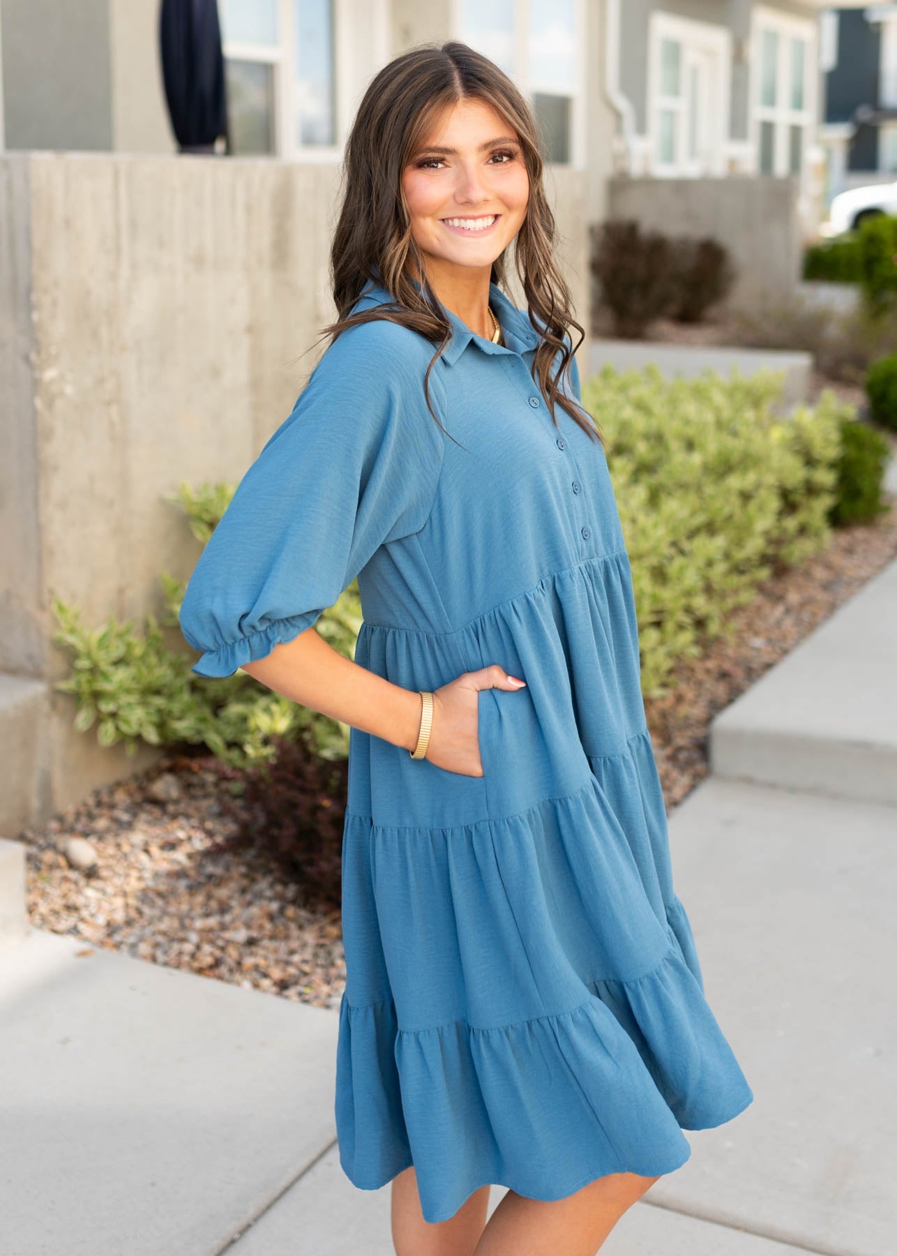 Ava Blue Tiered Dress