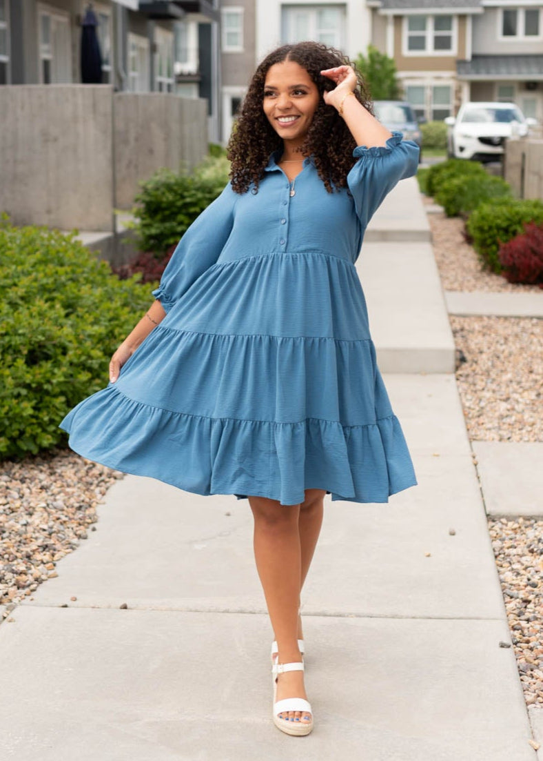 Ava Blue Tiered Dress