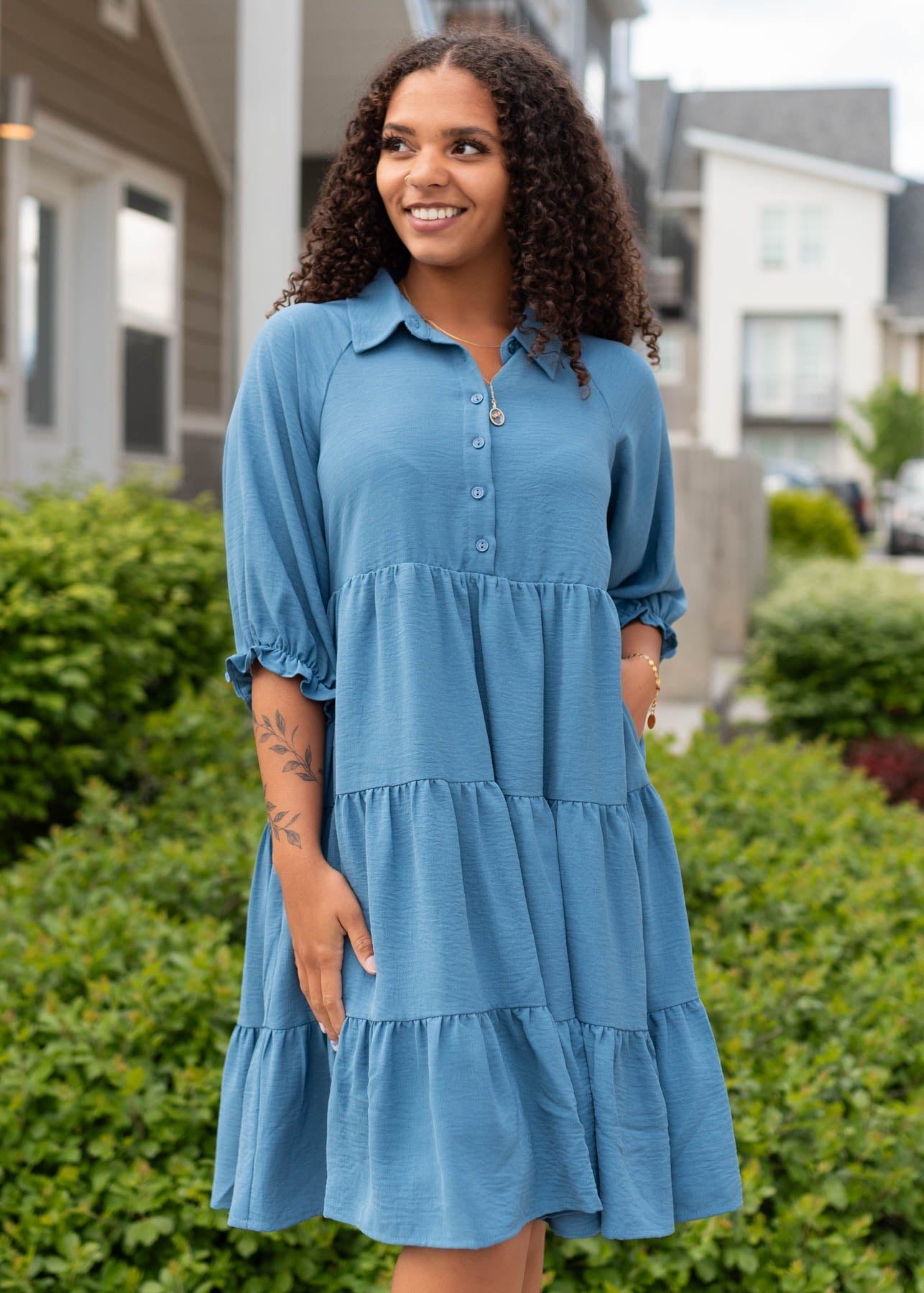 Ava Blue Tiered Dress