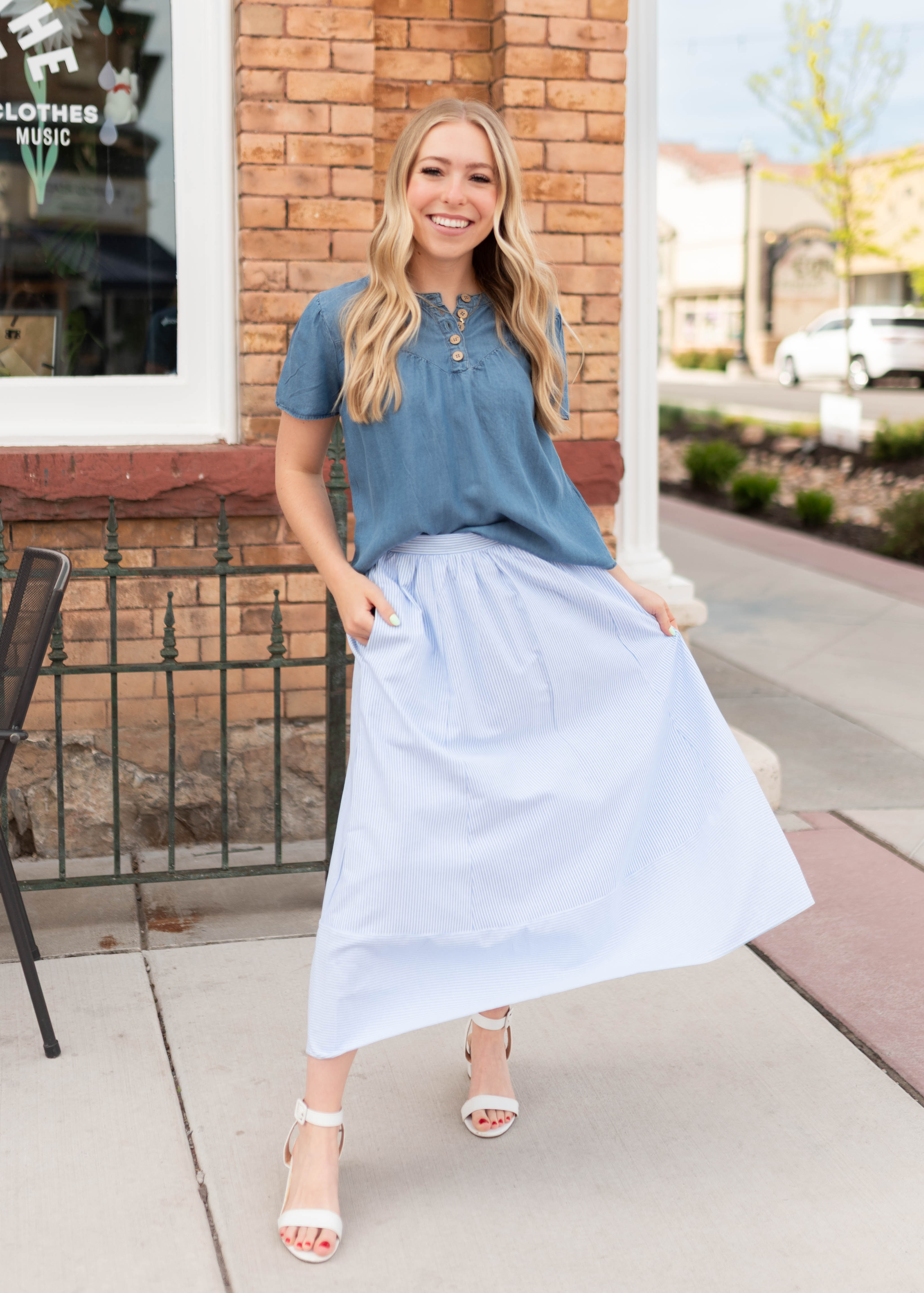 Ava Chambray Button Up Top