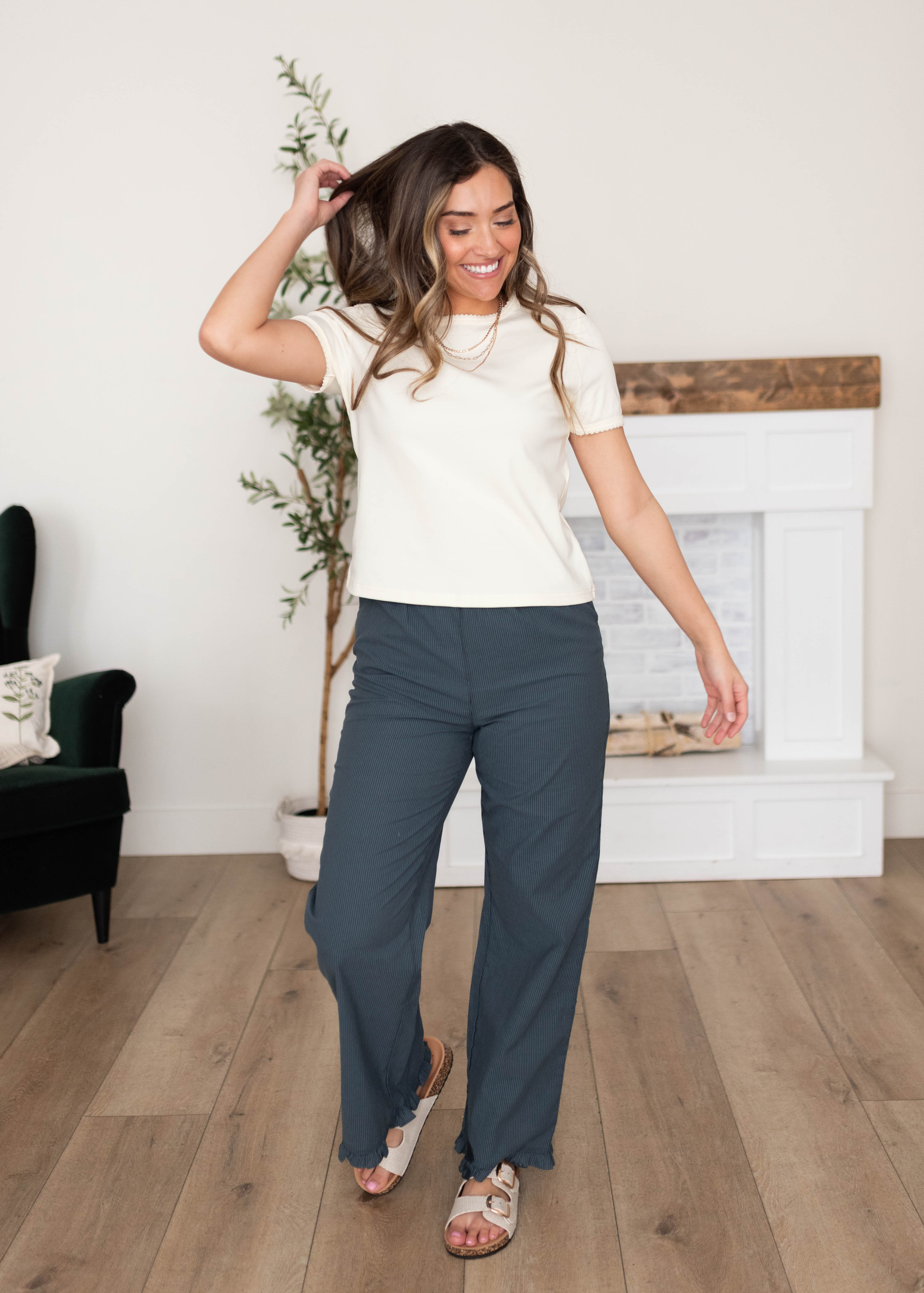 Beatrice Navy Striped Pants